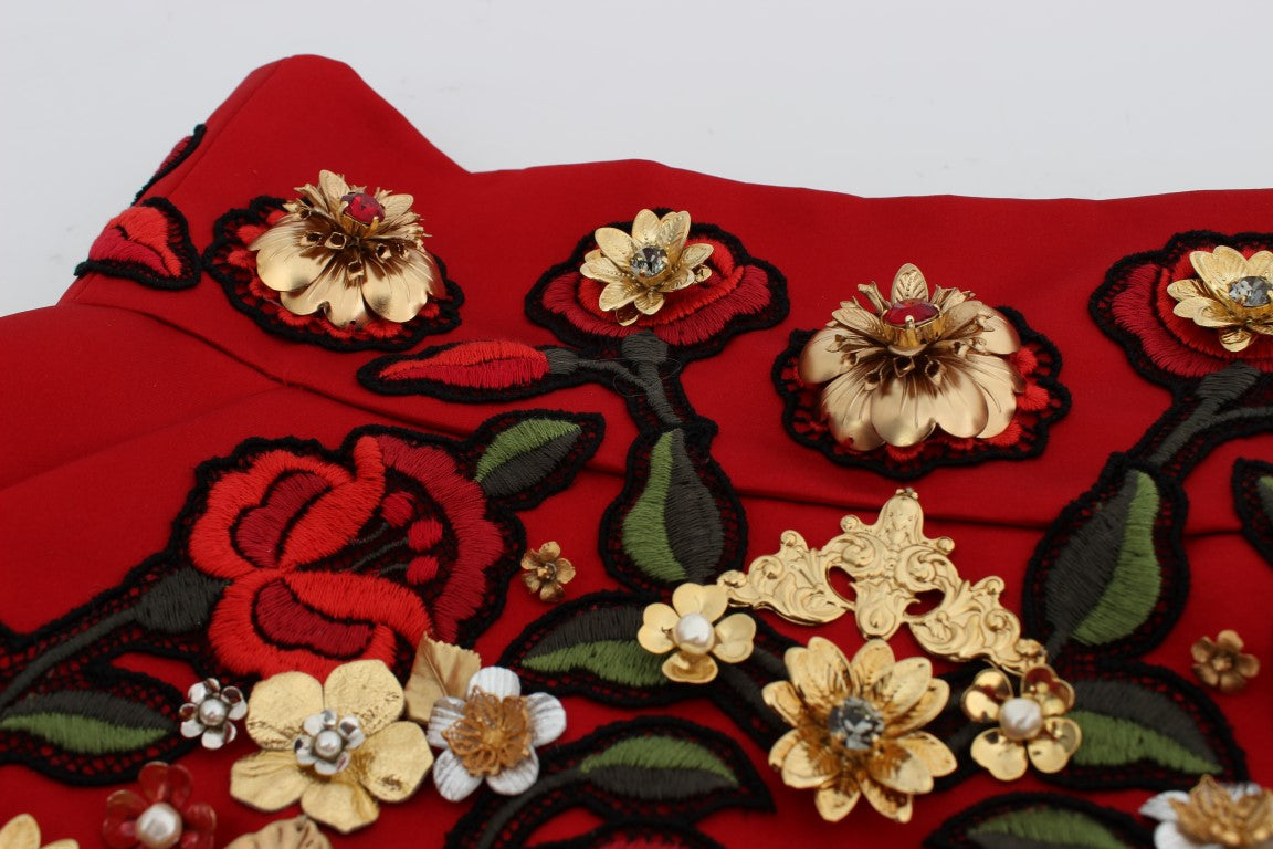 Short Dolce &amp; Gabbana en soie rouge avec cristaux roses 