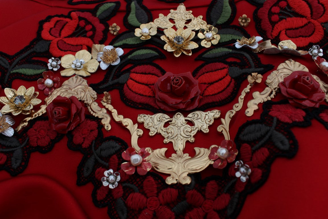 Short Dolce &amp; Gabbana en soie rouge avec cristaux roses 