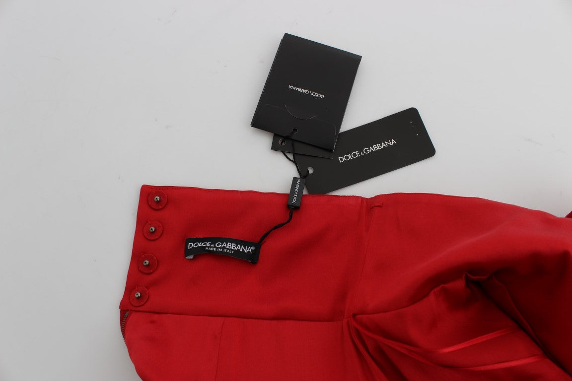 Short Dolce &amp; Gabbana en soie rouge avec cristaux roses 