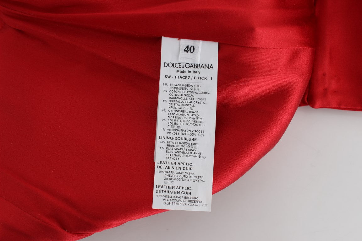 Short Dolce &amp; Gabbana en soie rouge avec cristaux roses 