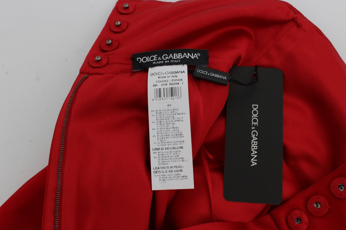 Short Dolce &amp; Gabbana en soie rouge avec cristaux roses 