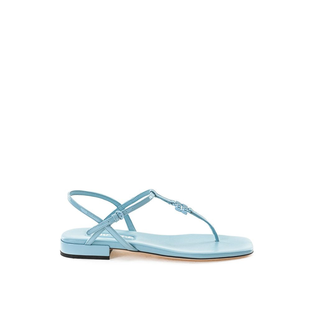 Sandales tongs en cuir verni bleu Miu Miu
