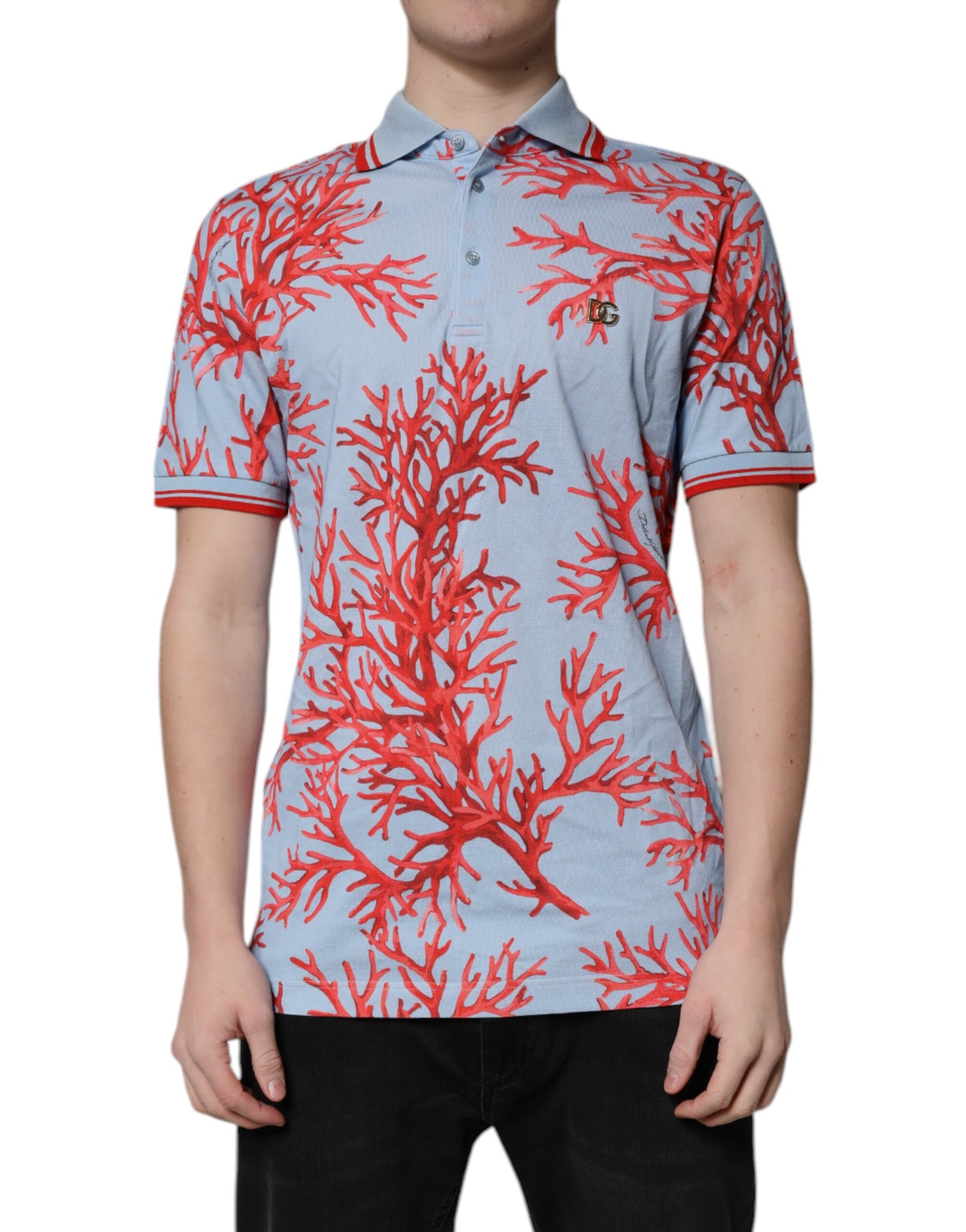 T-shirt polo en coton corail bleu clair Dolce &amp; Gabbana