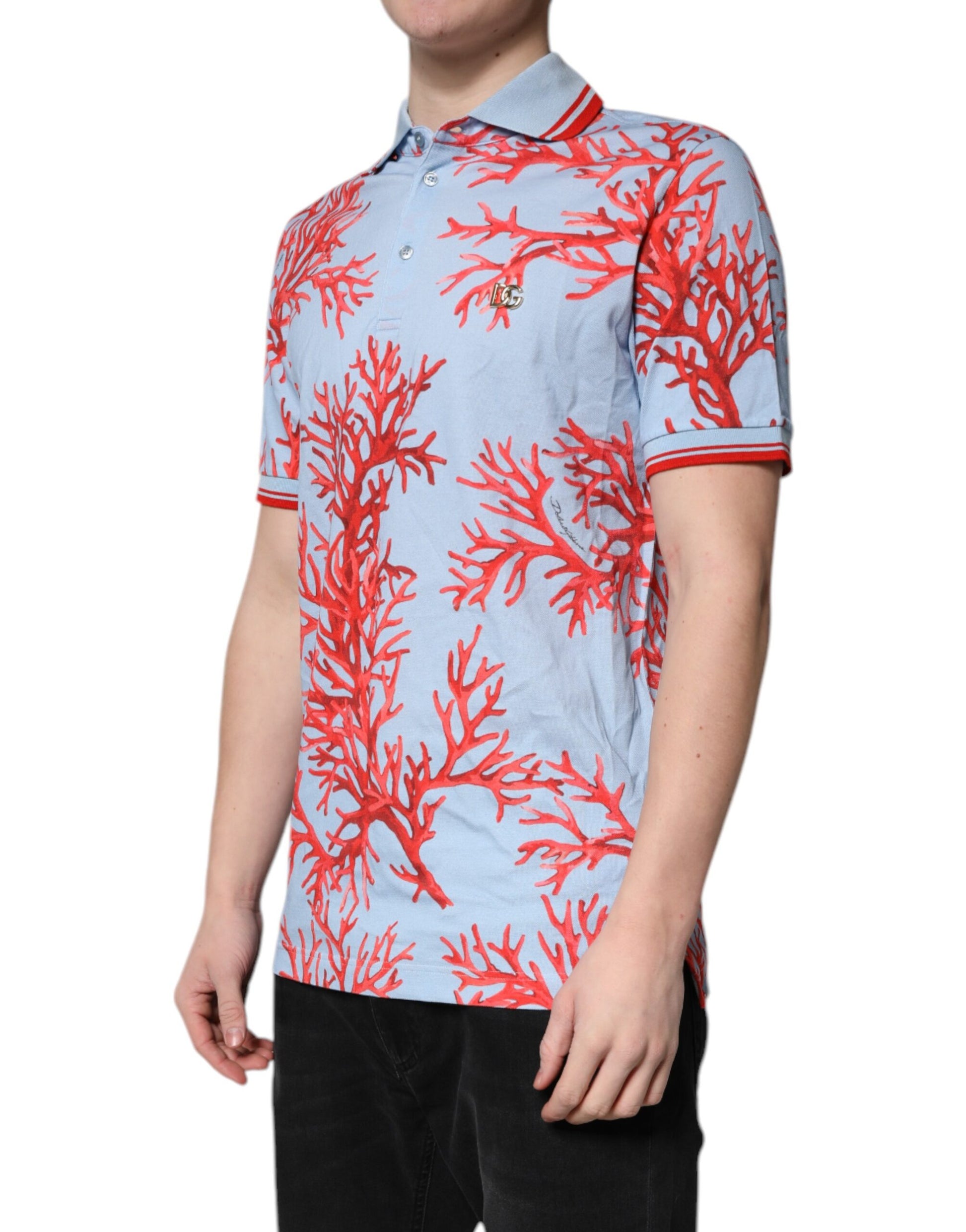 T-shirt polo en coton corail bleu clair Dolce &amp; Gabbana