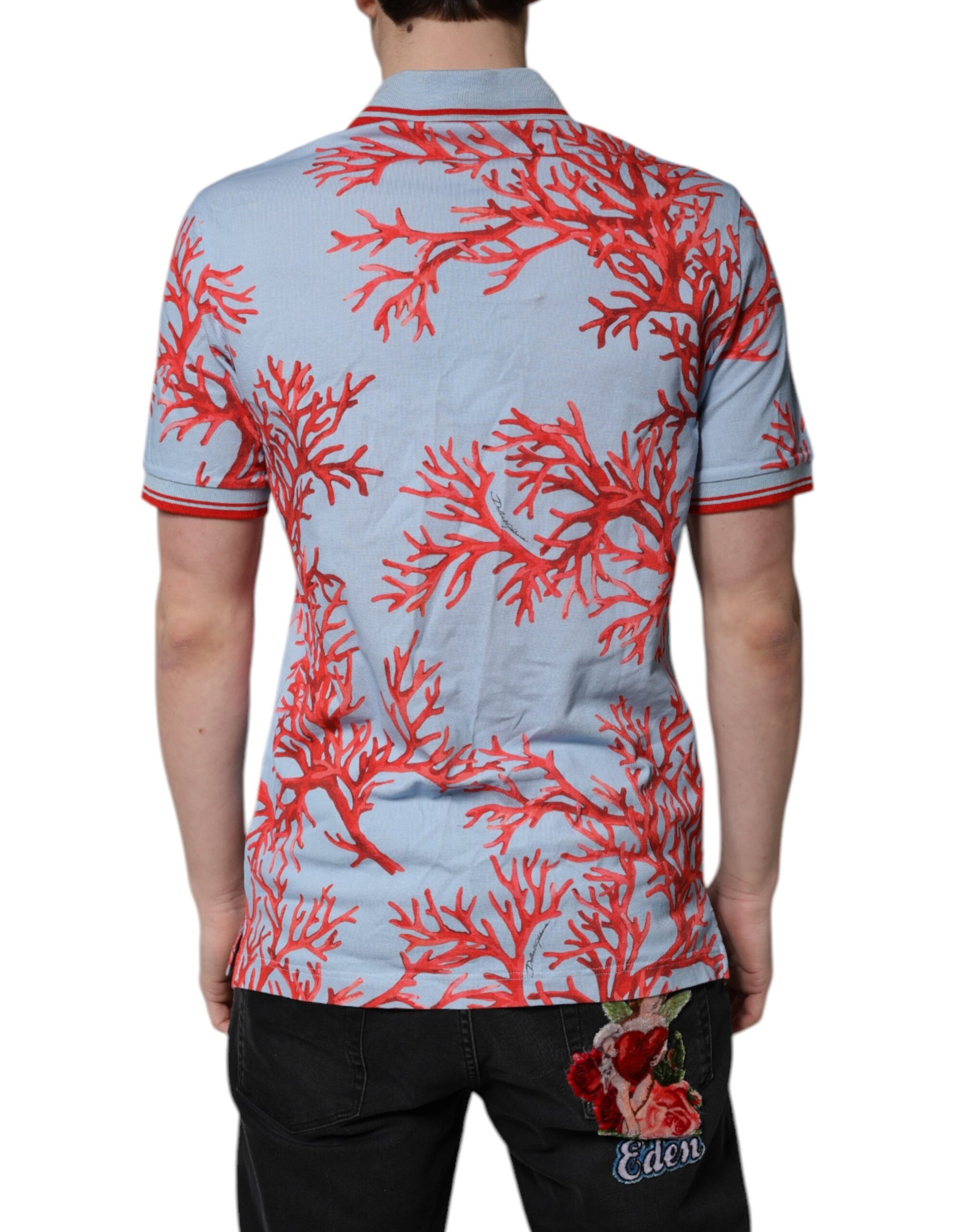 T-shirt polo en coton corail bleu clair Dolce &amp; Gabbana
