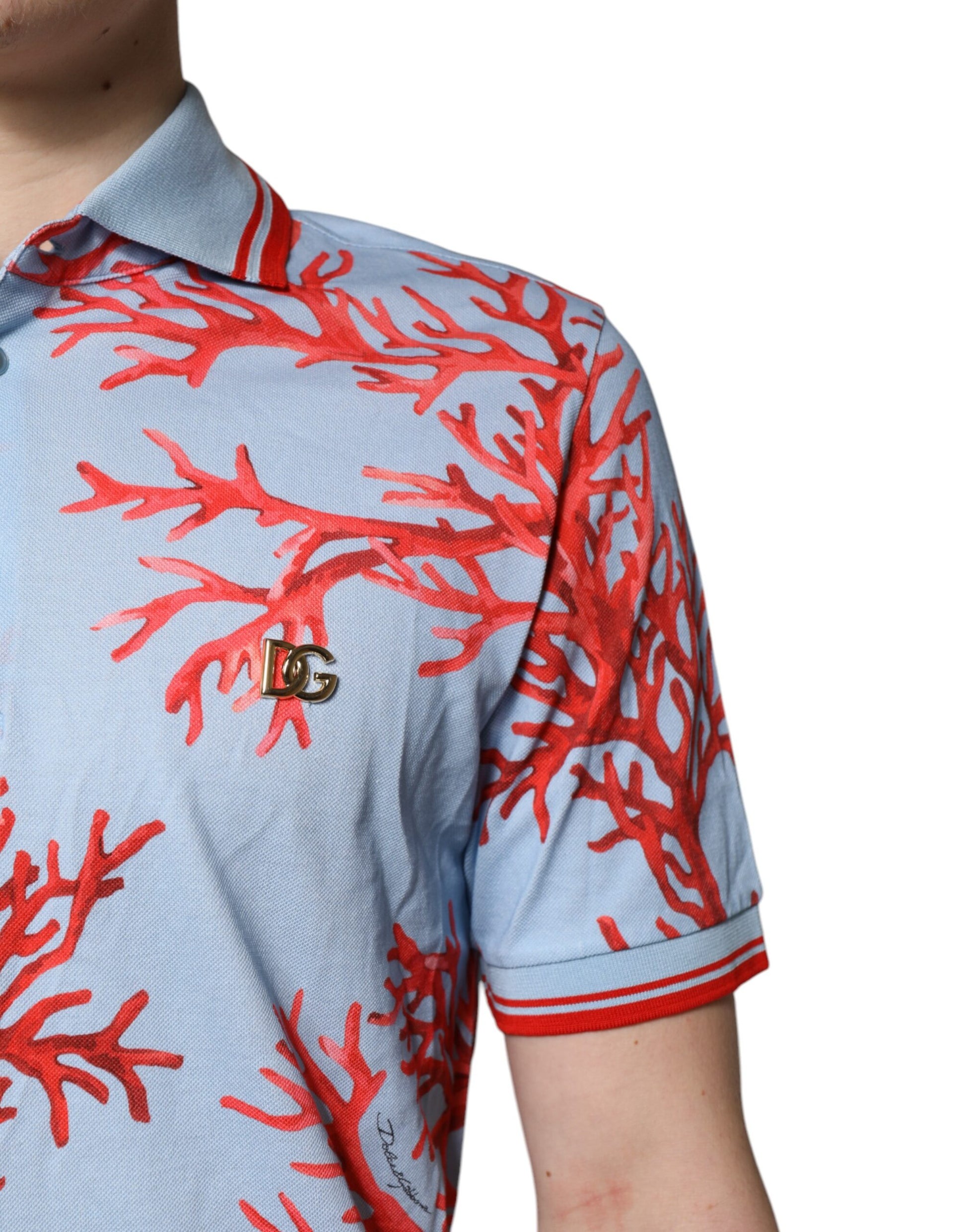 T-shirt polo en coton corail bleu clair Dolce &amp; Gabbana
