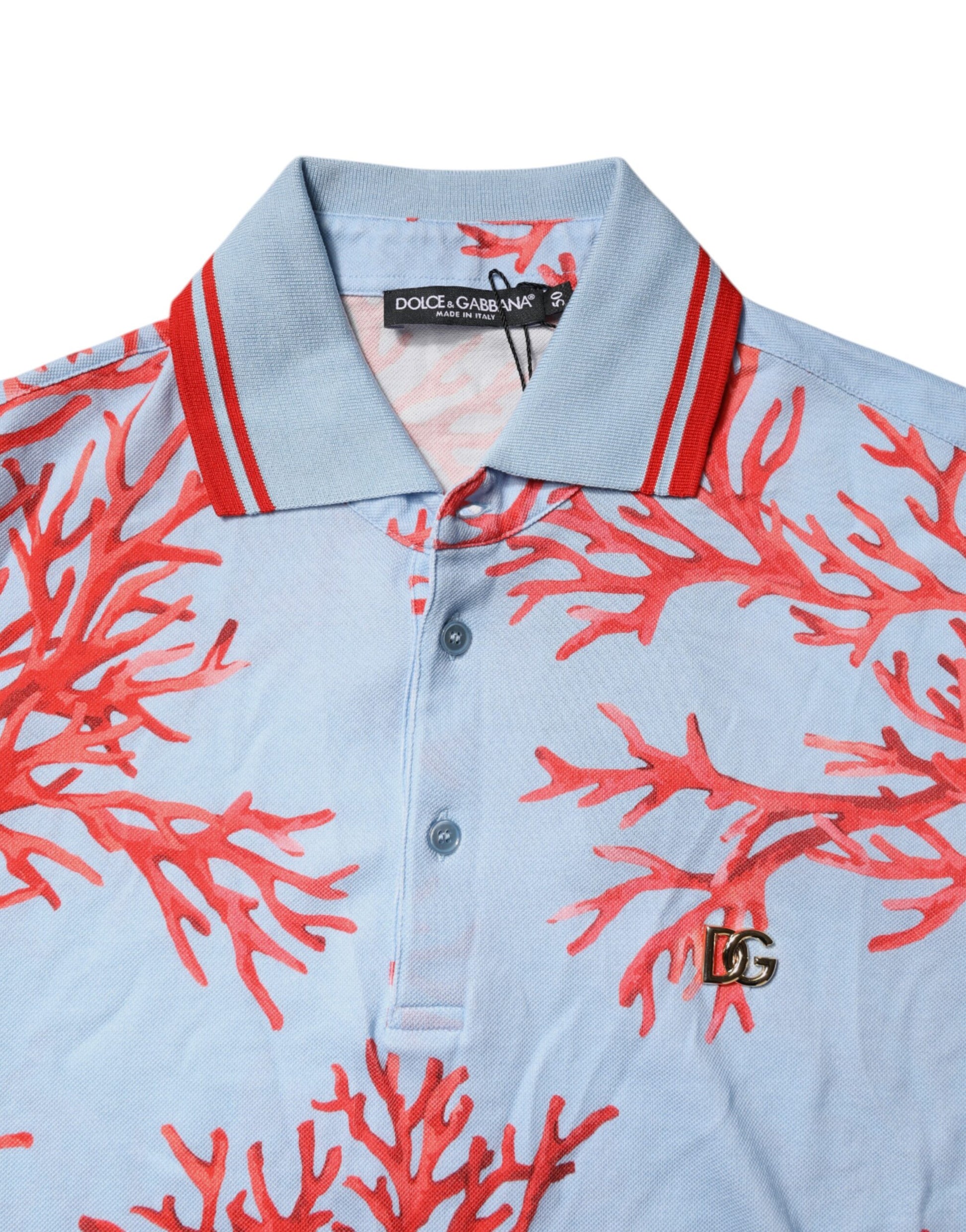 T-shirt polo en coton corail bleu clair Dolce &amp; Gabbana