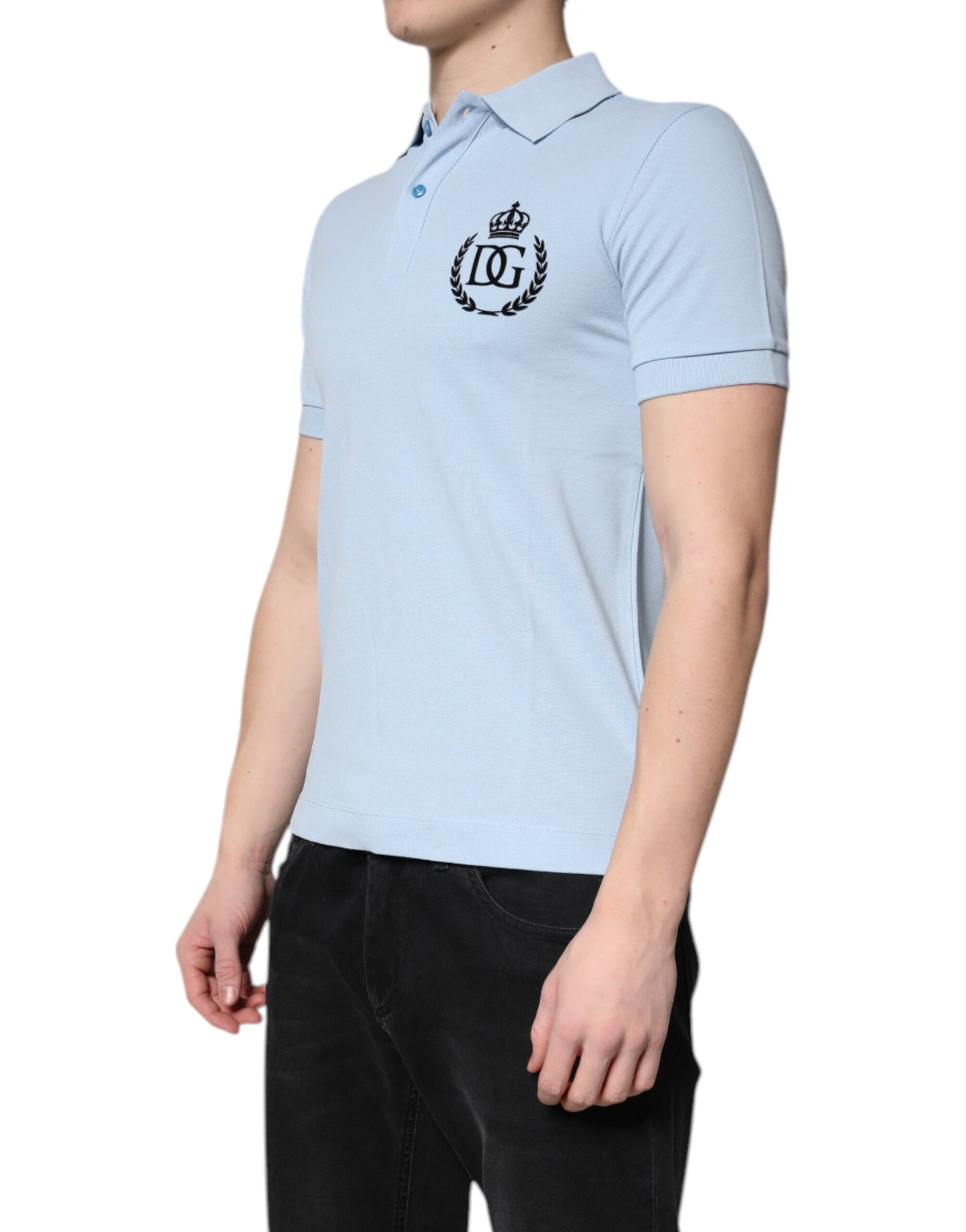 Polo à col couronne en coton bleu ciel Dolce &amp; Gabbana
