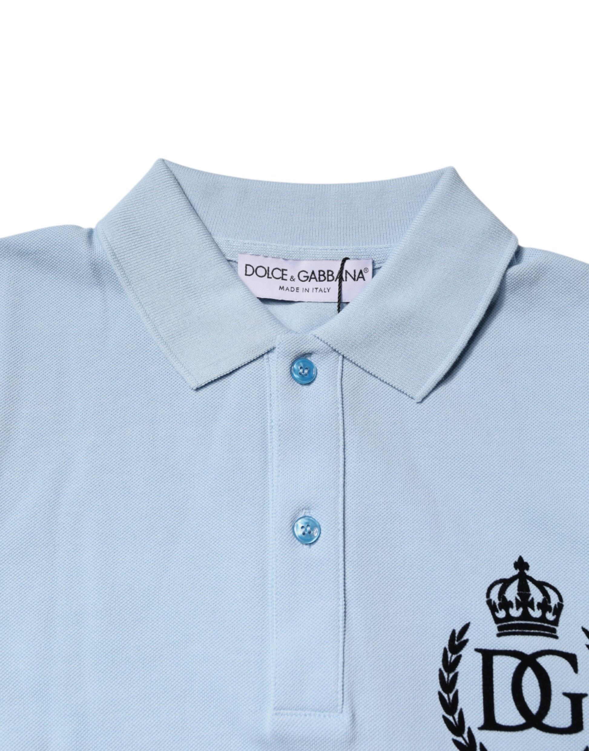 Polo à col couronne en coton bleu ciel Dolce &amp; Gabbana