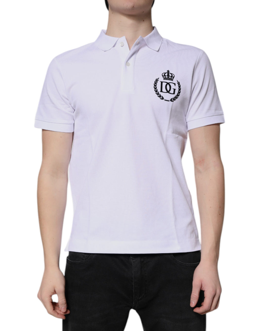 Polo Dolce &amp; Gabbana en coton blanc à col couronne pour homme