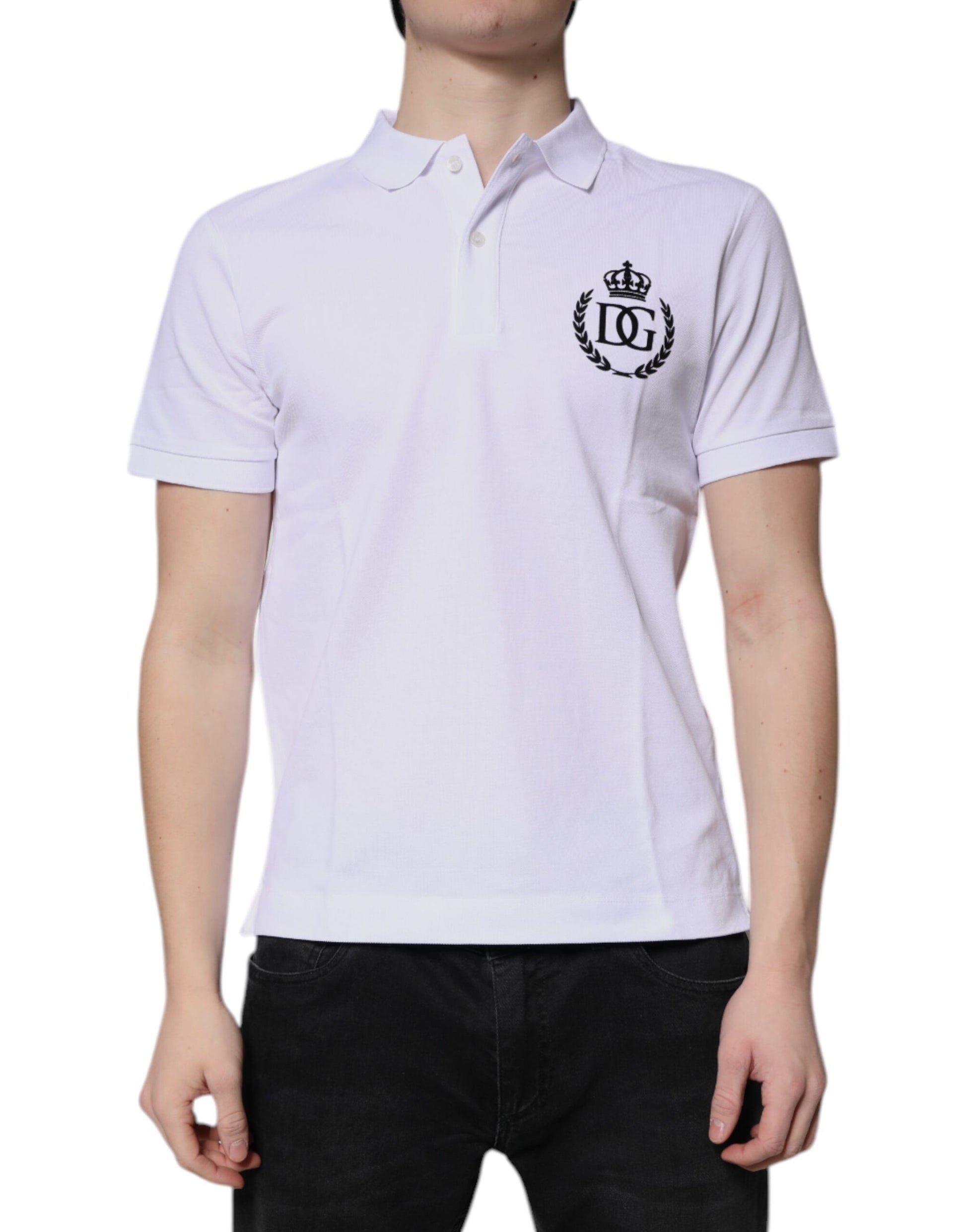 Polo Dolce &amp; Gabbana en coton blanc à col couronne pour homme