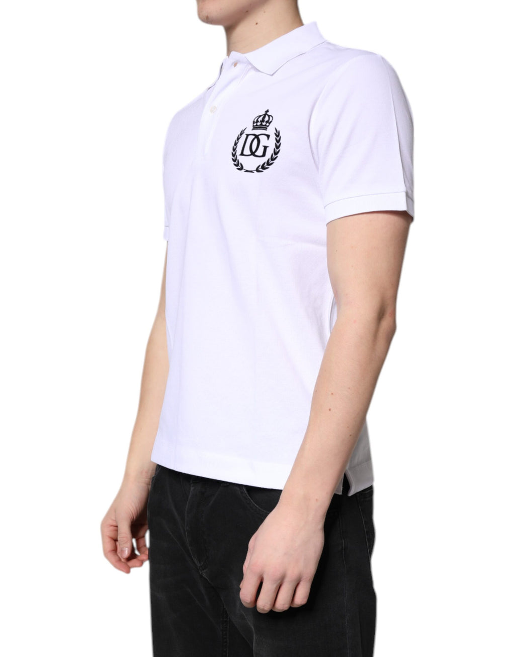 Polo Dolce &amp; Gabbana en coton blanc à col couronne pour homme
