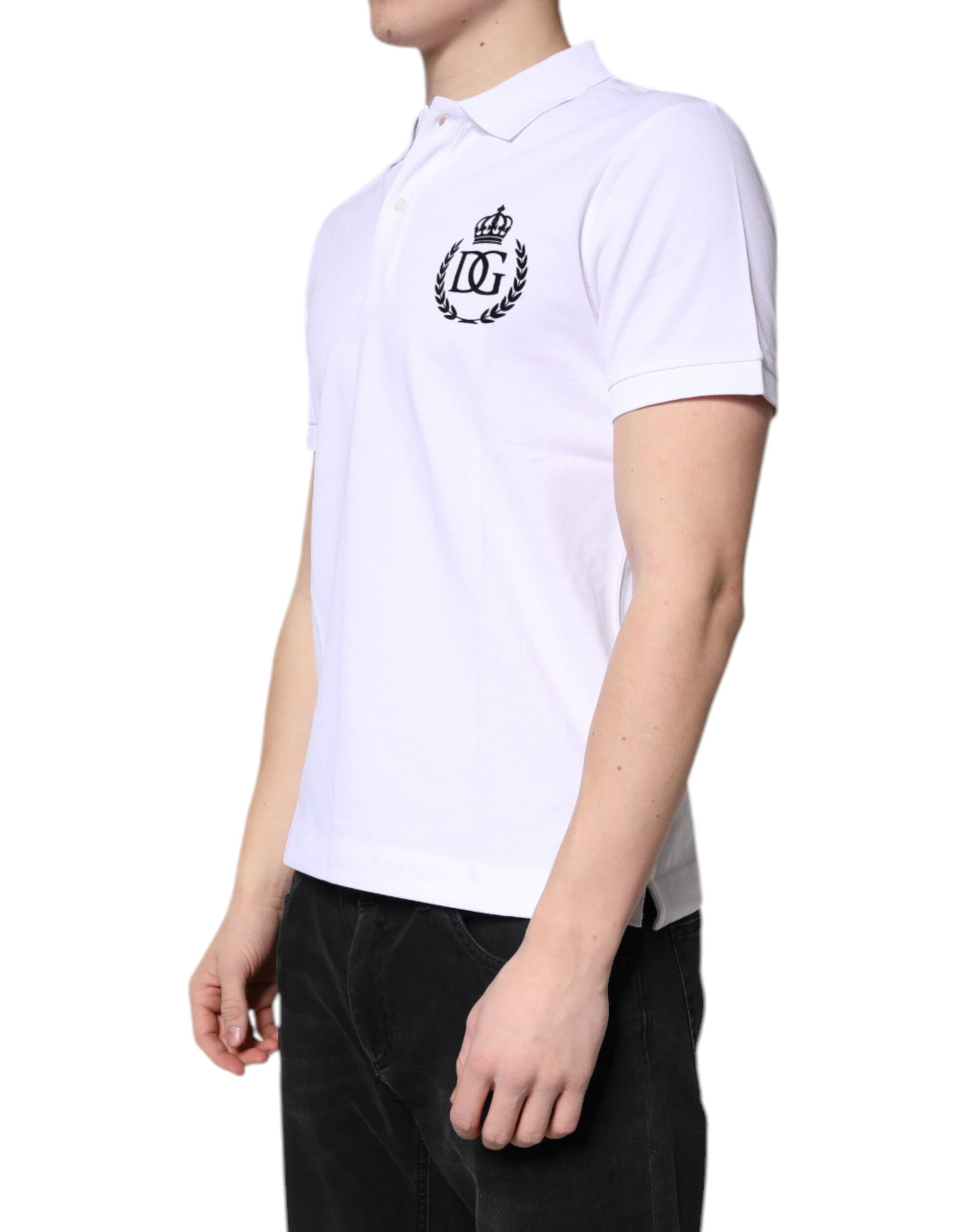 Polo Dolce &amp; Gabbana en coton blanc à col couronne pour homme