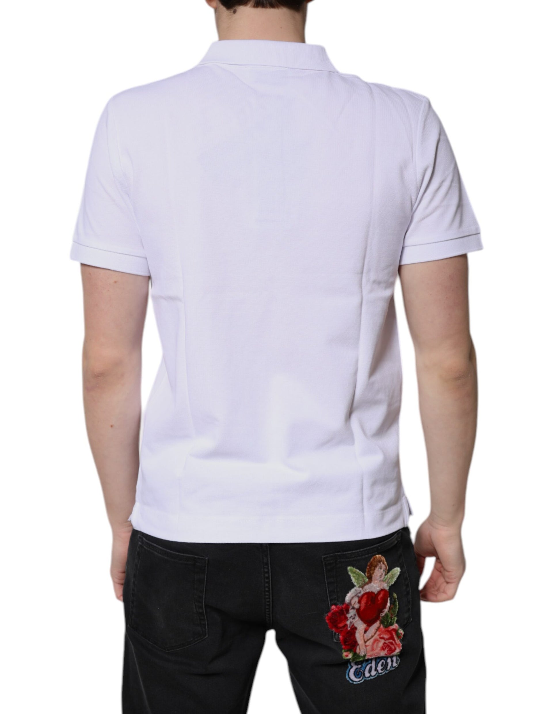 Polo Dolce &amp; Gabbana en coton blanc à col couronne pour homme