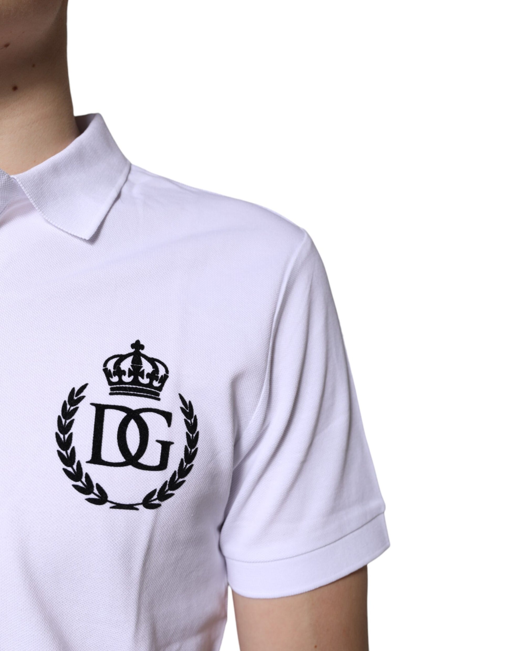 Polo Dolce &amp; Gabbana en coton blanc à col couronne pour homme