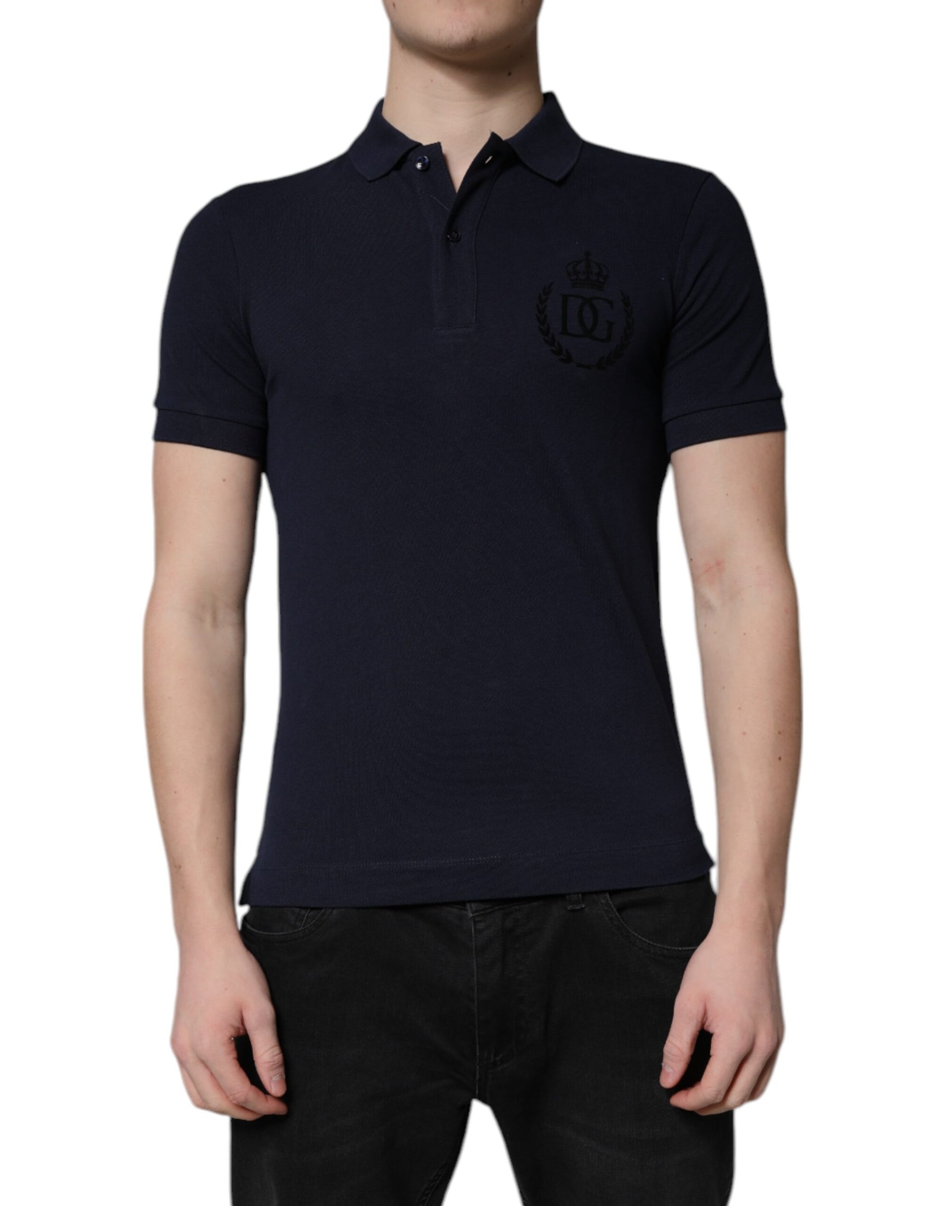 Polo Dolce &amp; Gabbana en coton bleu foncé à col couronne