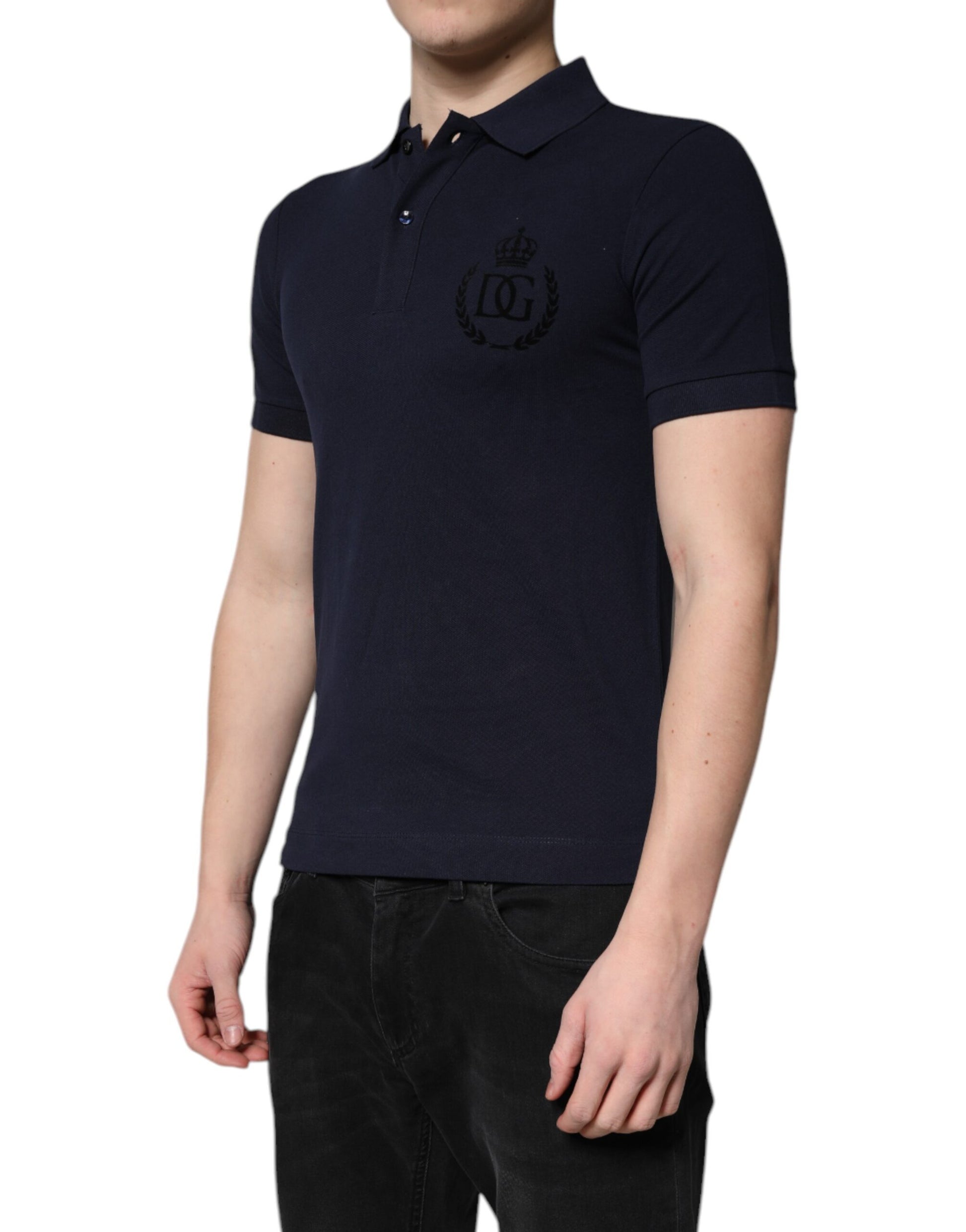 Polo Dolce &amp; Gabbana en coton bleu foncé à col couronne