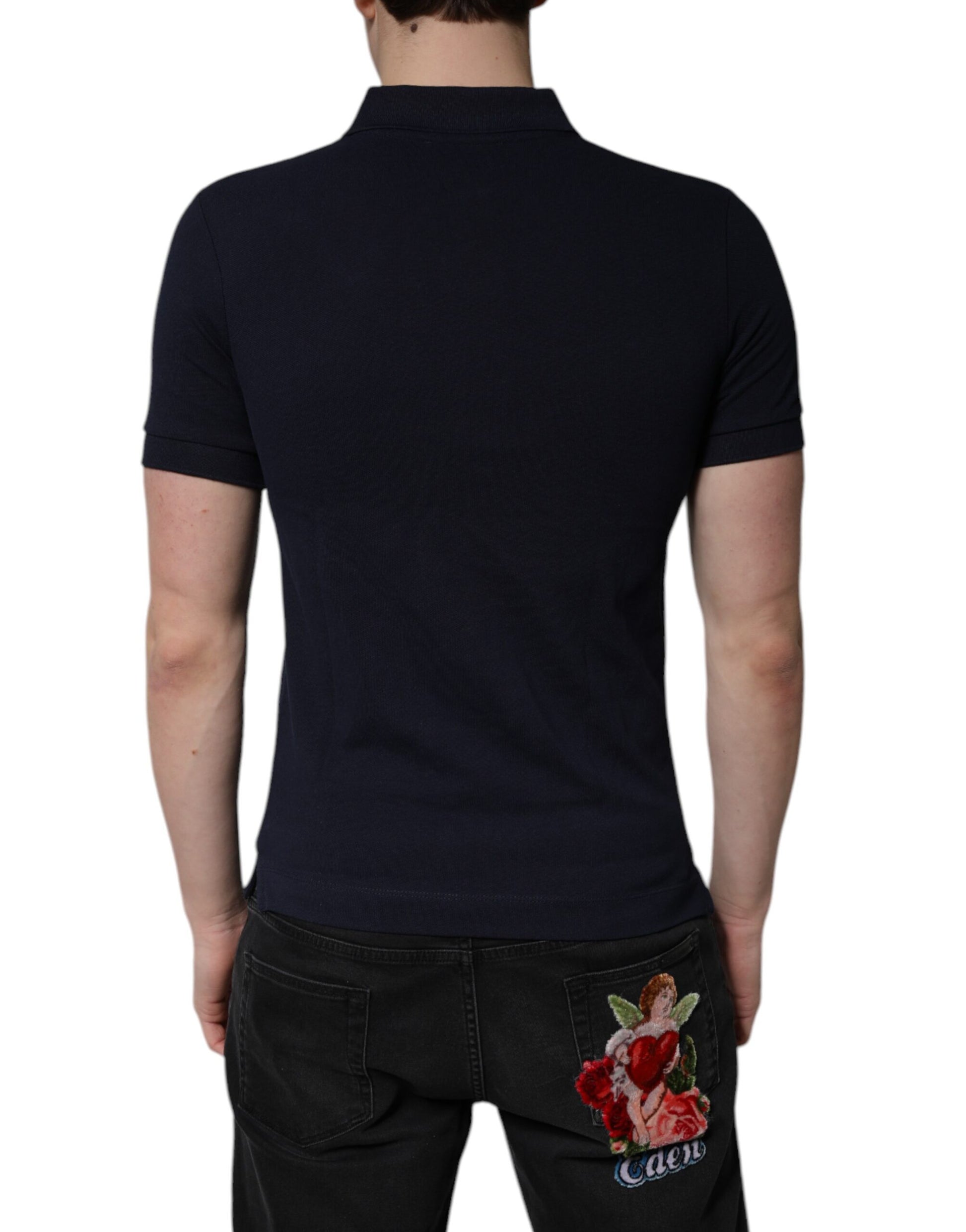 Polo Dolce &amp; Gabbana en coton bleu foncé à col couronne
