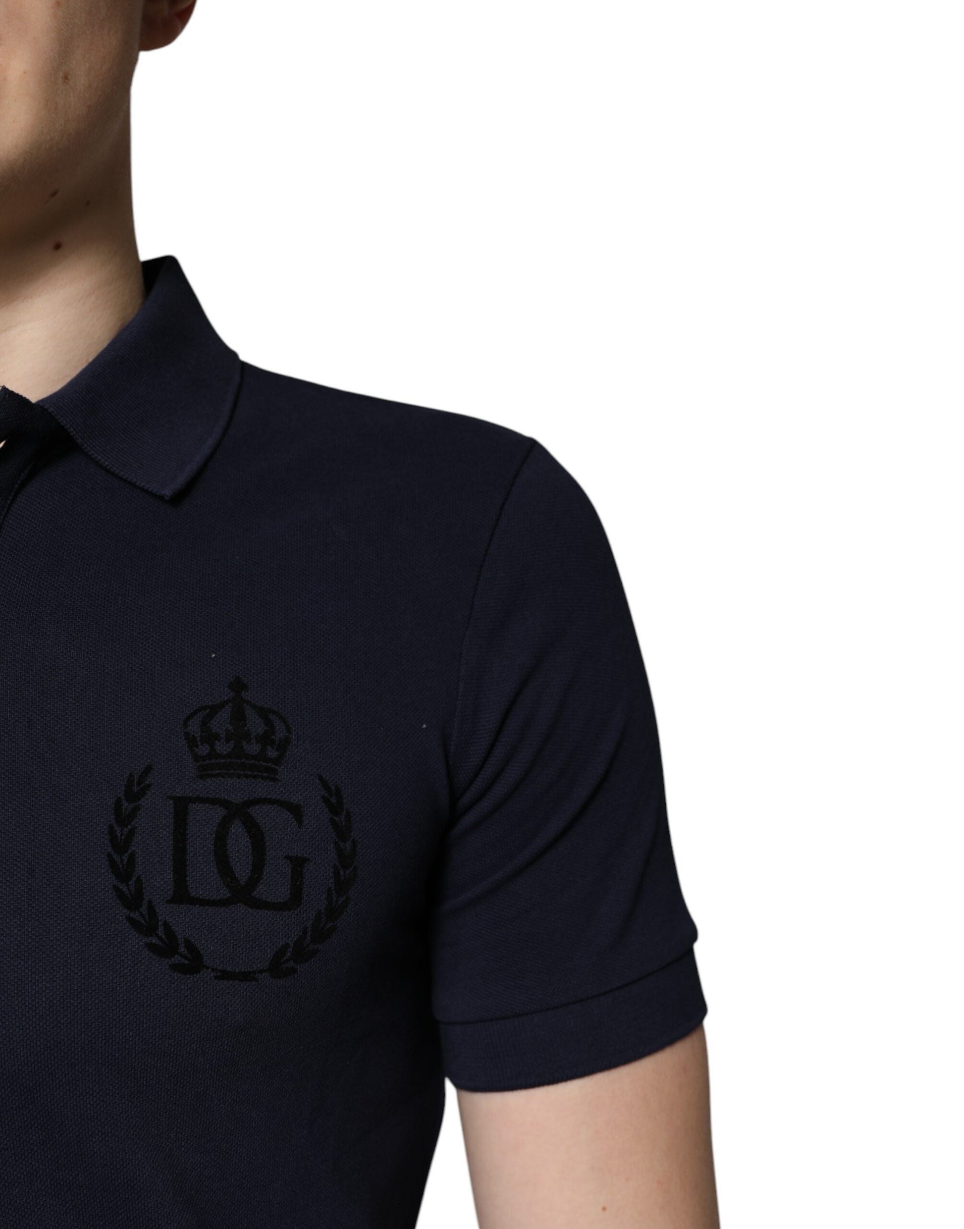 Polo Dolce &amp; Gabbana en coton bleu foncé à col couronne