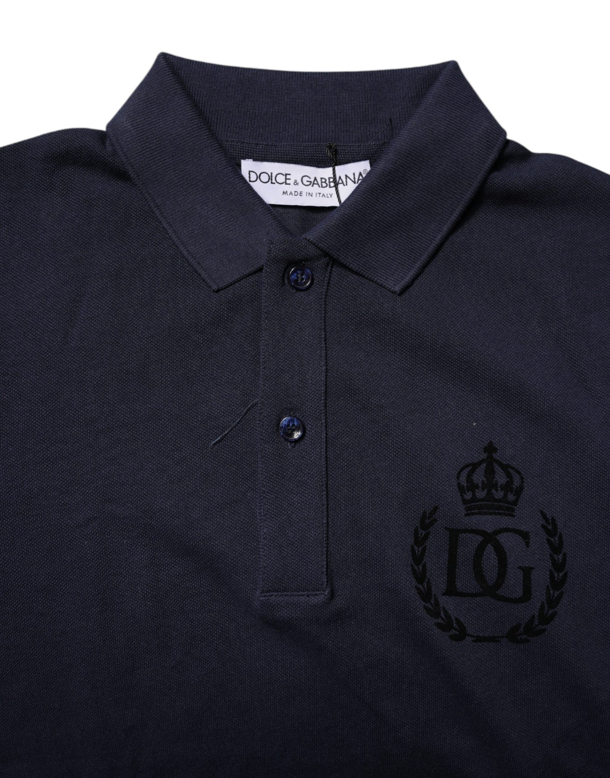 Polo Dolce &amp; Gabbana en coton bleu foncé à col couronne