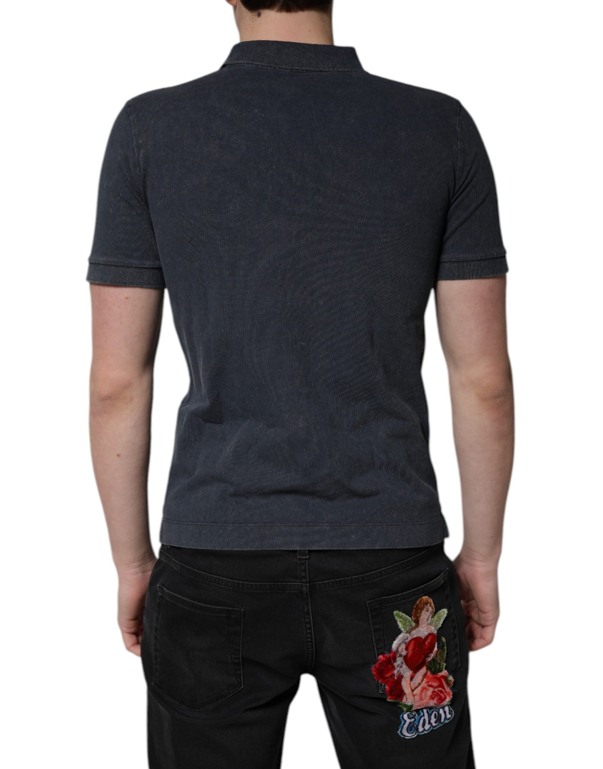 Polo Dolce &amp; Gabbana en coton bleu foncé avec plaque logo pour homme