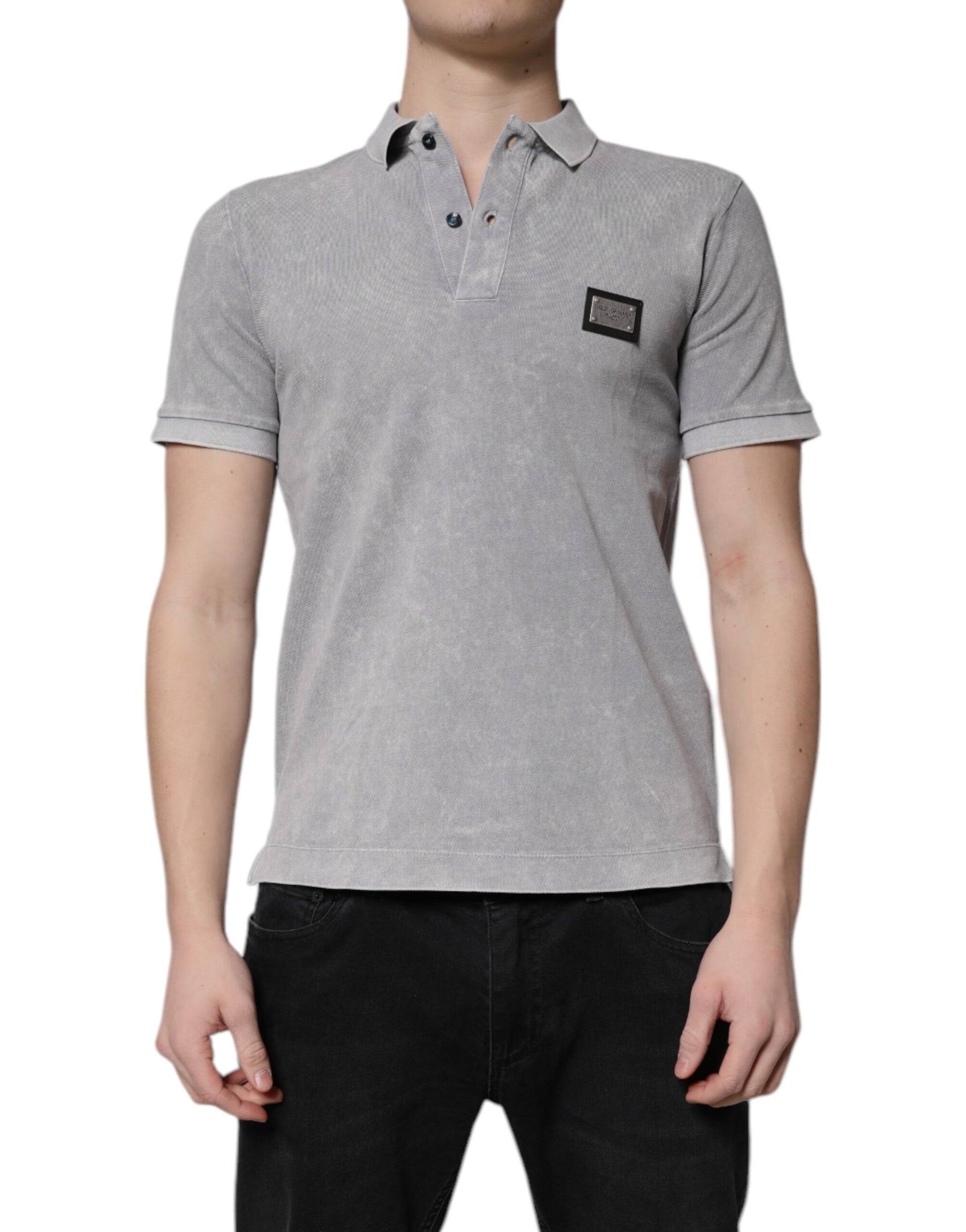 Polo Dolce &amp; Gabbana en coton gris avec plaque logo pour homme