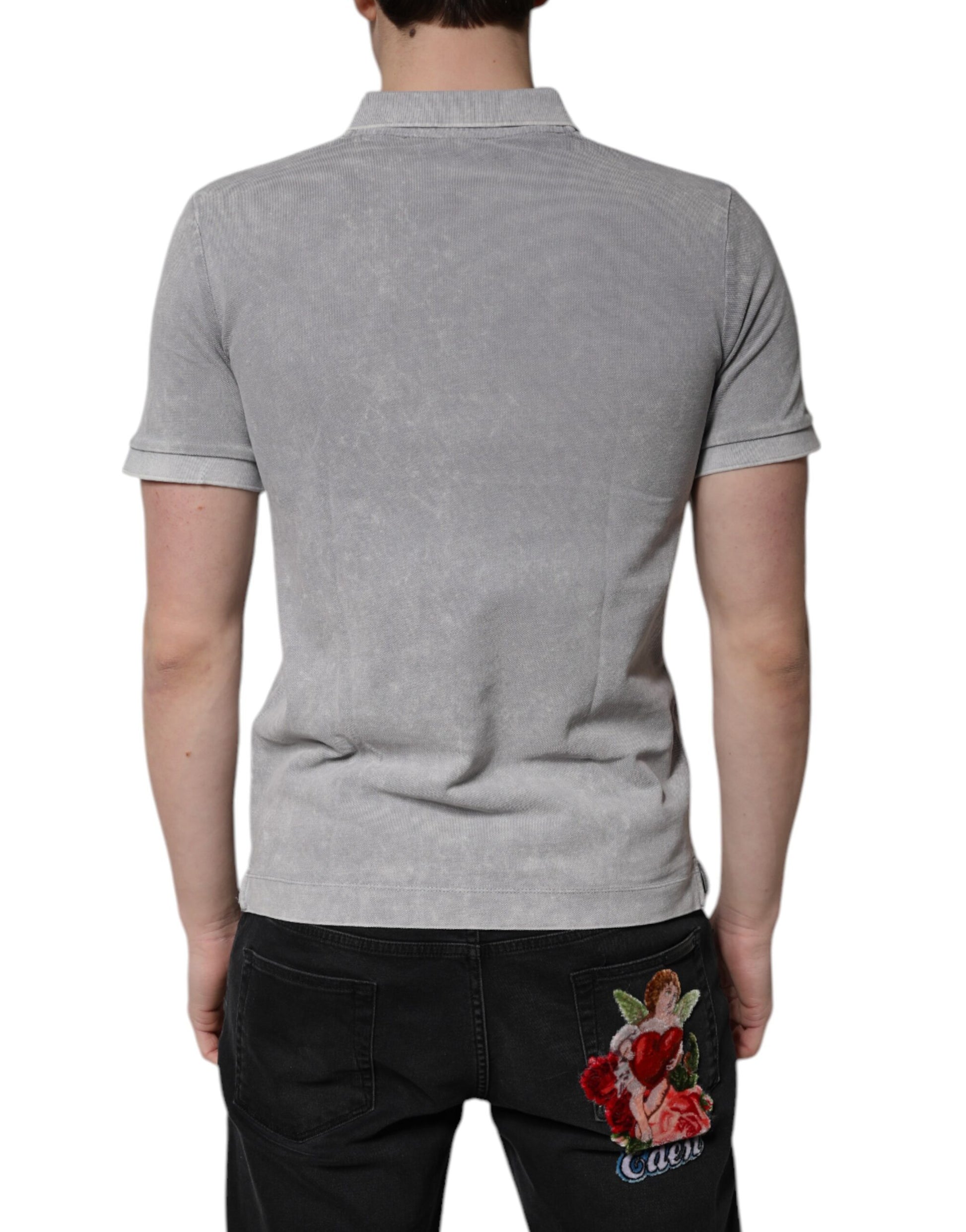 Polo Dolce &amp; Gabbana en coton gris avec plaque logo pour homme