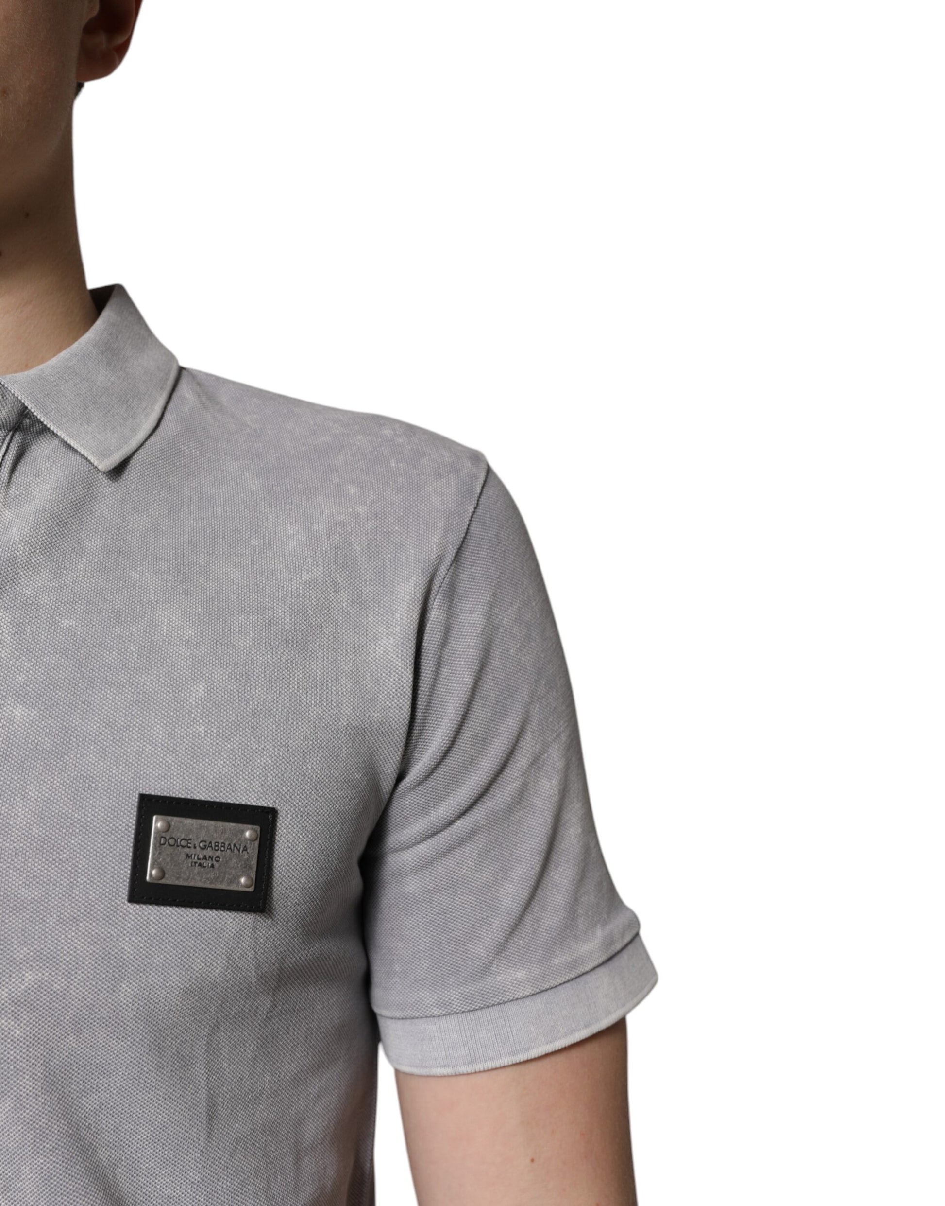 Polo Dolce &amp; Gabbana en coton gris avec plaque logo pour homme
