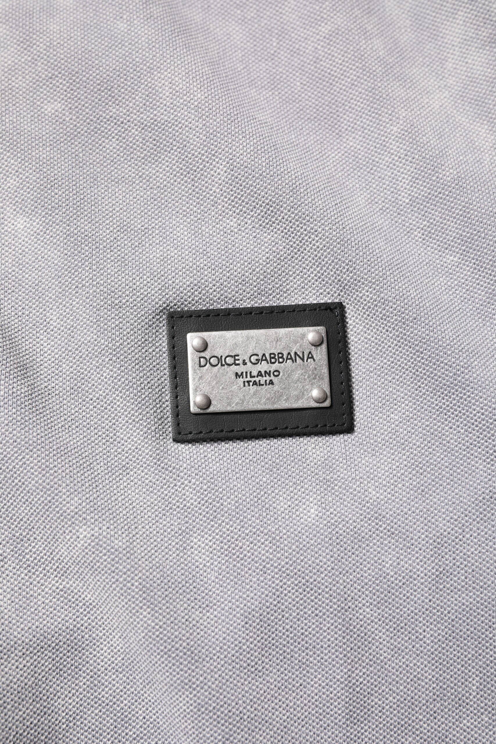 Polo Dolce &amp; Gabbana en coton gris avec plaque logo pour homme