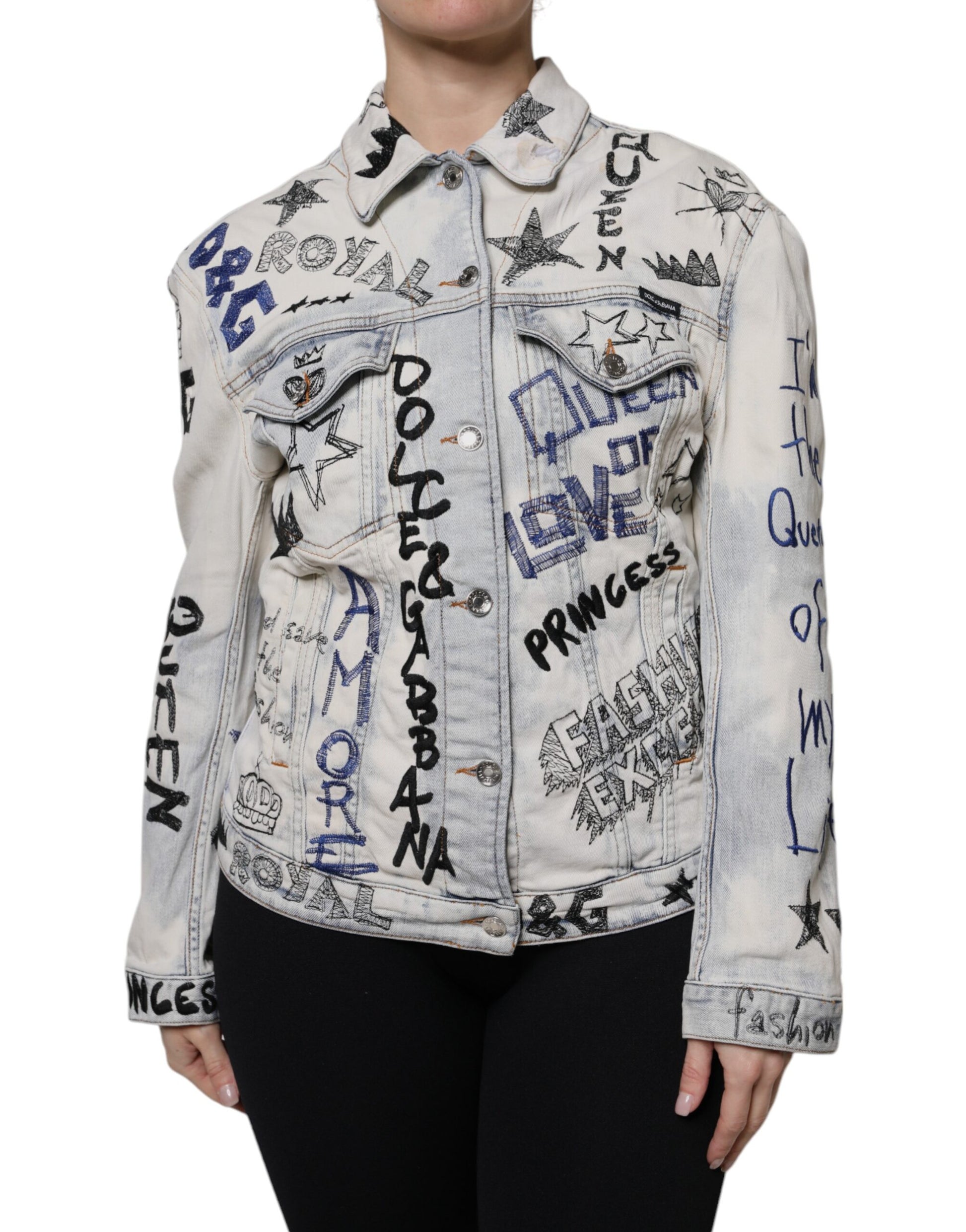 Veste en jean boutonnée bleu clair à motif graffiti Dolce &amp; Gabbana