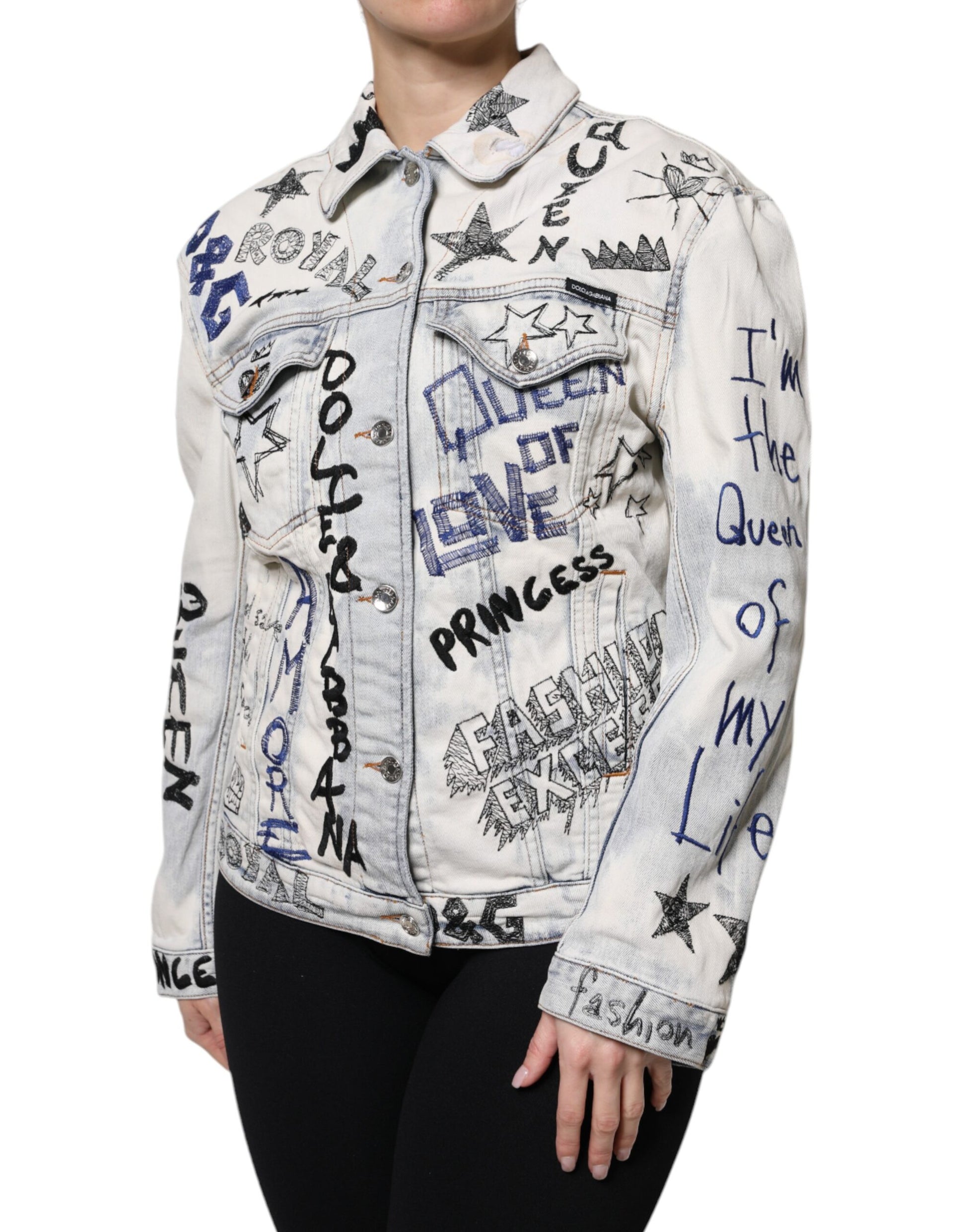 Veste en jean boutonnée bleu clair à motif graffiti Dolce &amp; Gabbana