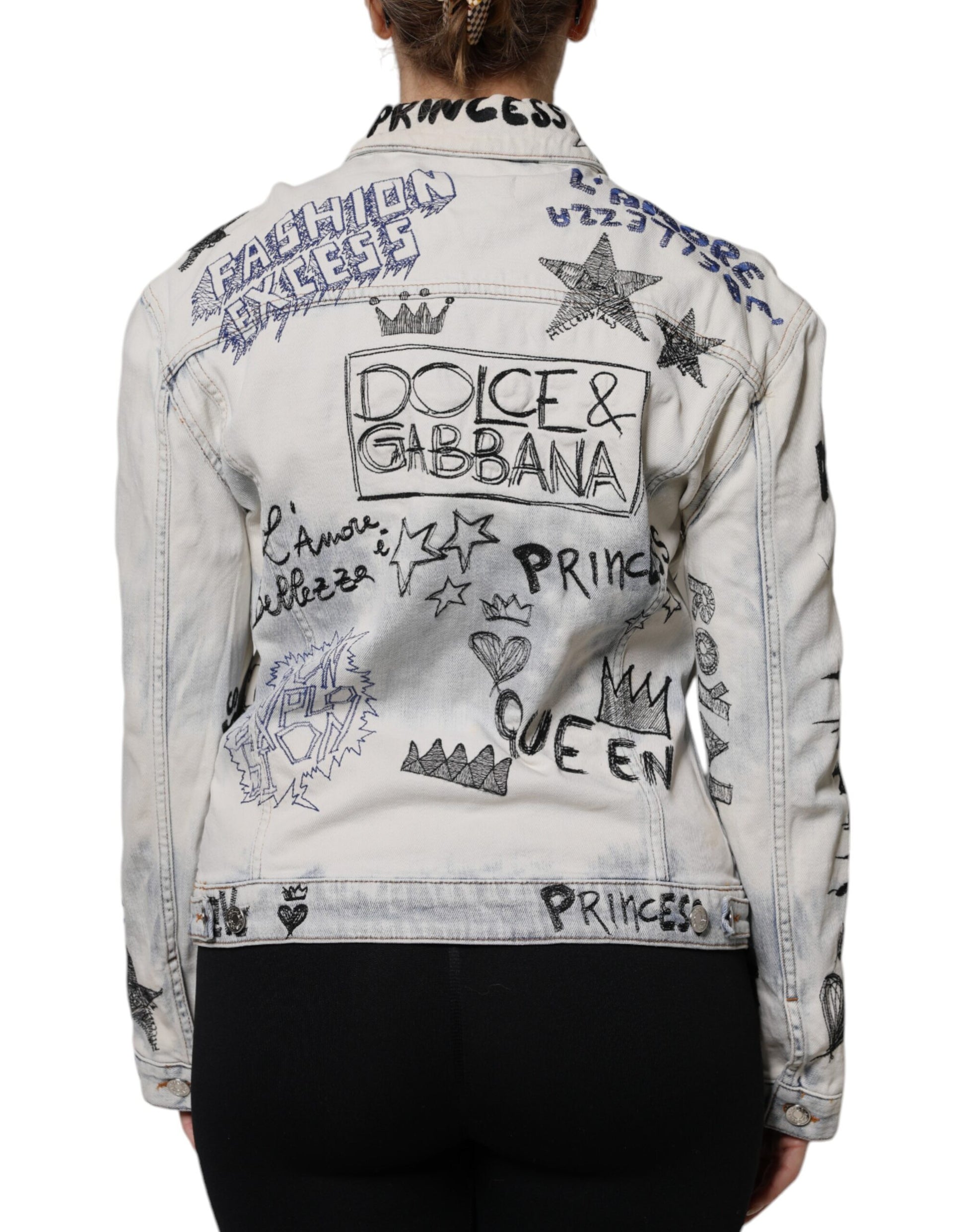 Veste en jean boutonnée bleu clair à motif graffiti Dolce &amp; Gabbana