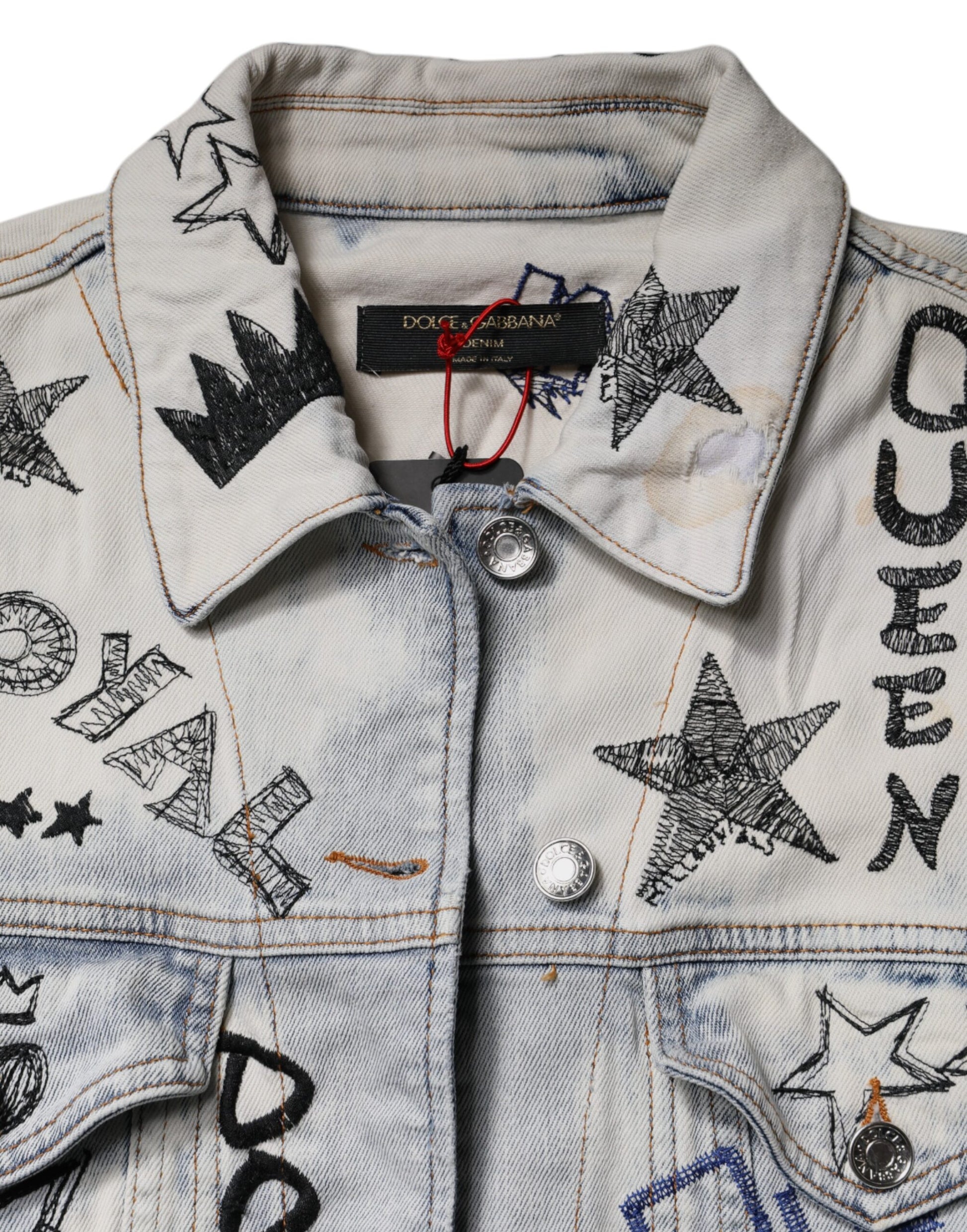 Veste en jean boutonnée bleu clair à motif graffiti Dolce &amp; Gabbana