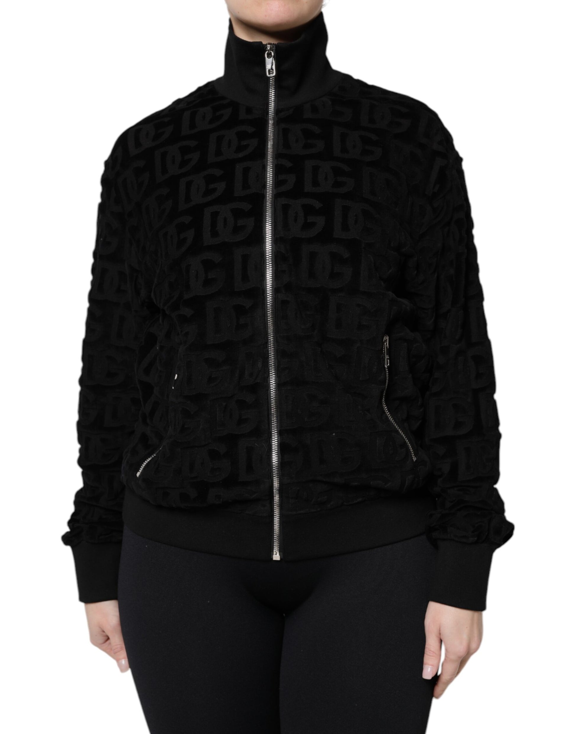 Veste bomber zippée noire à logo monogramme Dolce &amp; Gabbana