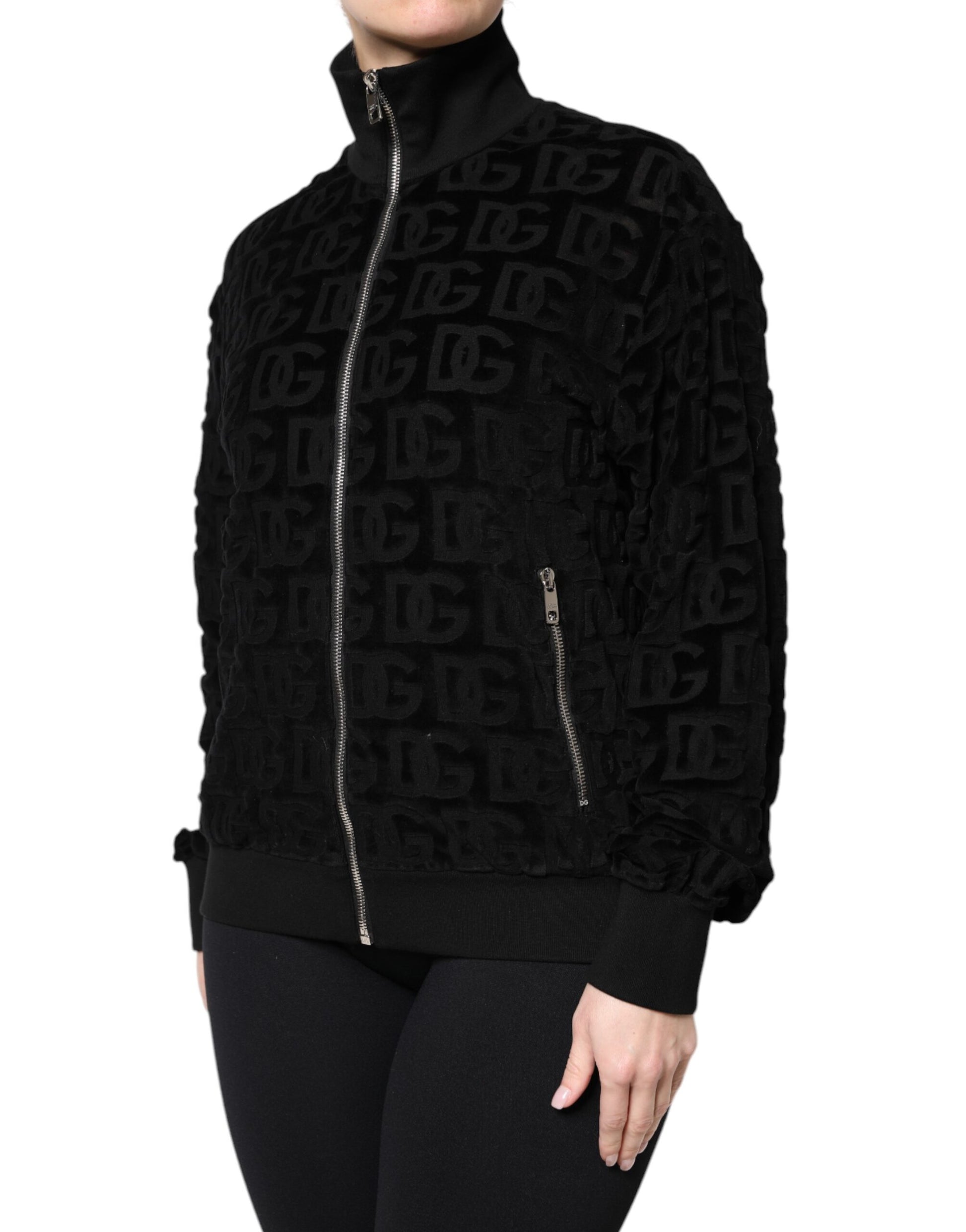 Veste bomber zippée noire à logo monogramme Dolce &amp; Gabbana