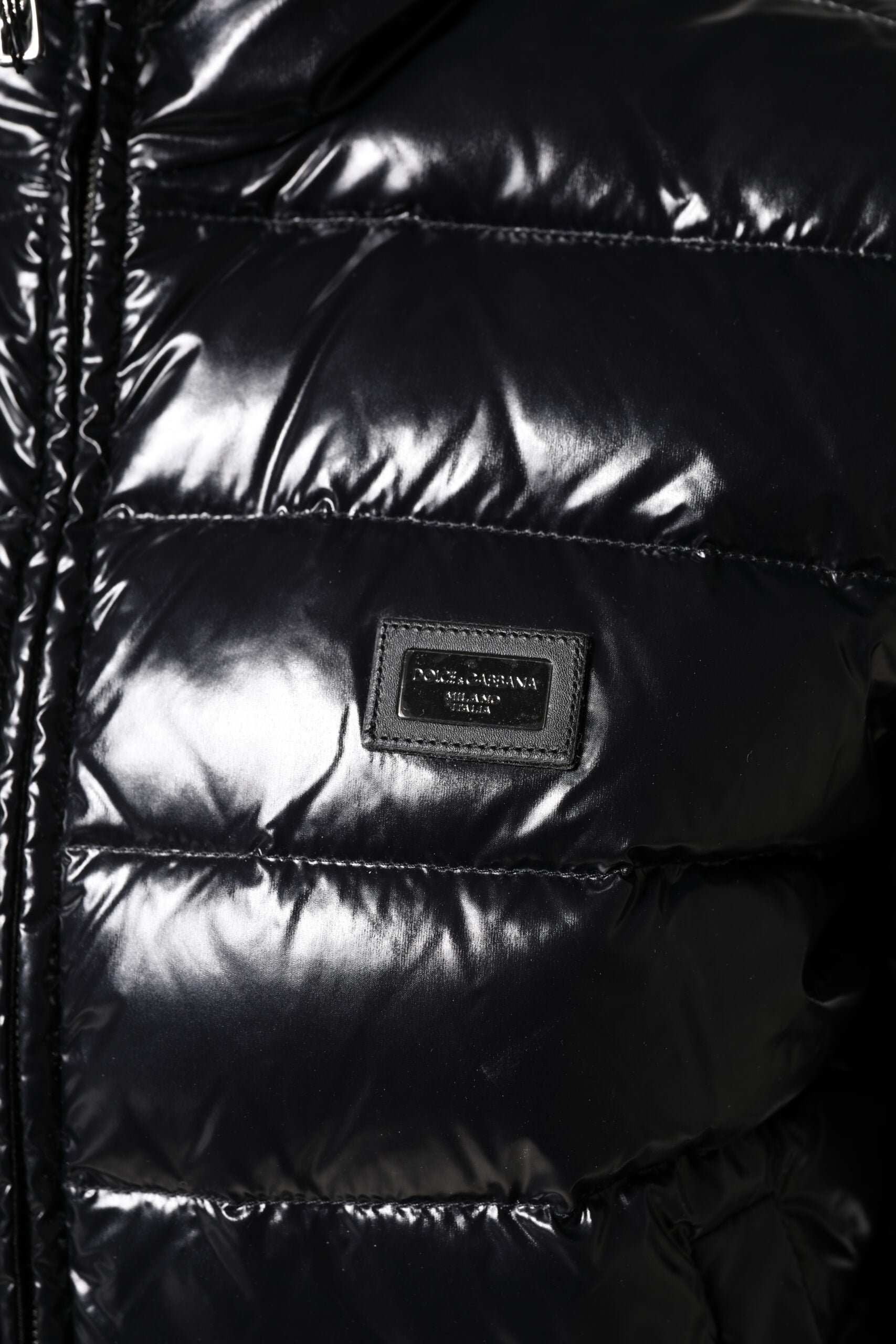 Doudoune zippée intégrale à plaque logo noire Dolce &amp; Gabbana