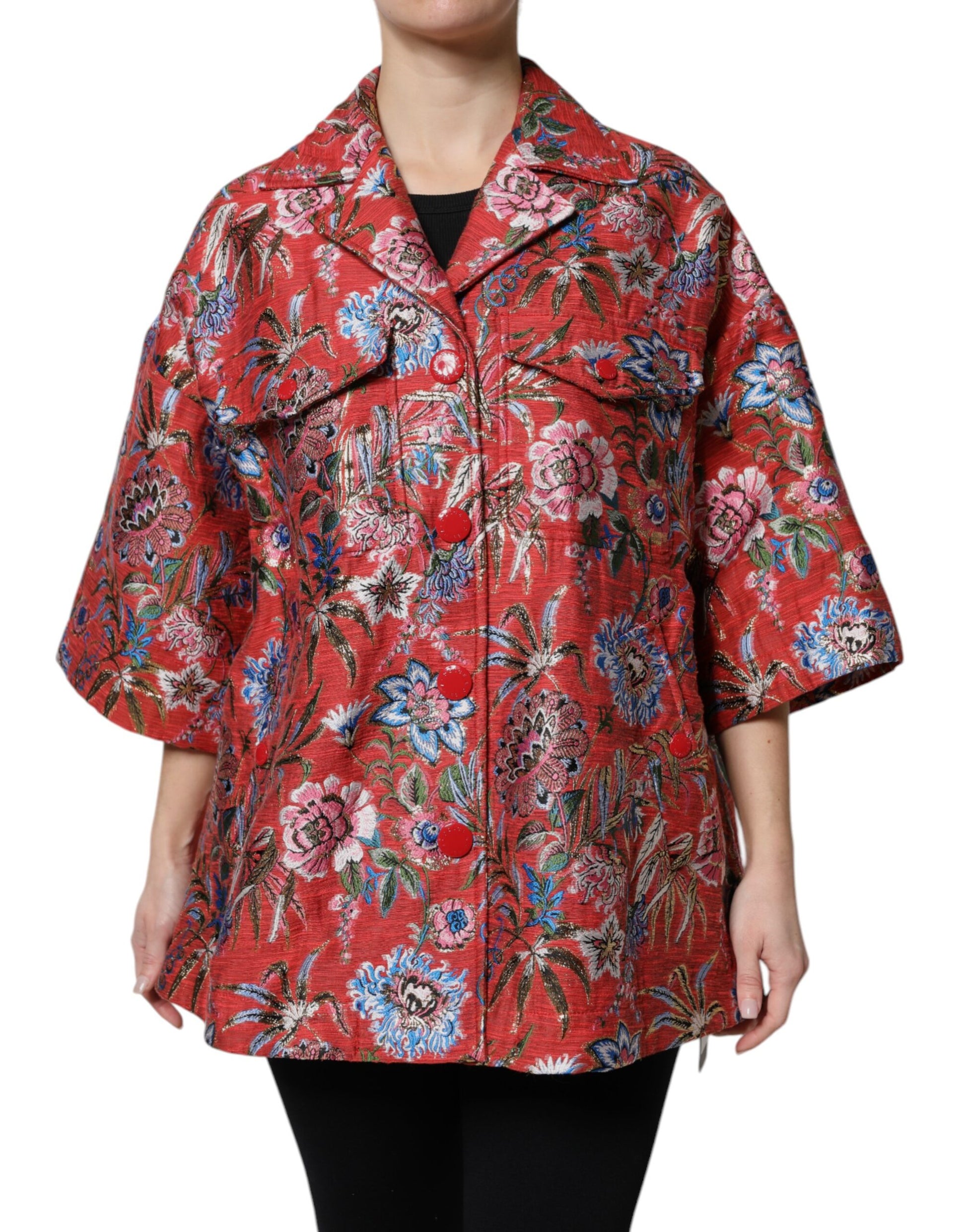 Dolce &amp; Gabbana Manteau boutonné en jacquard floral rouge