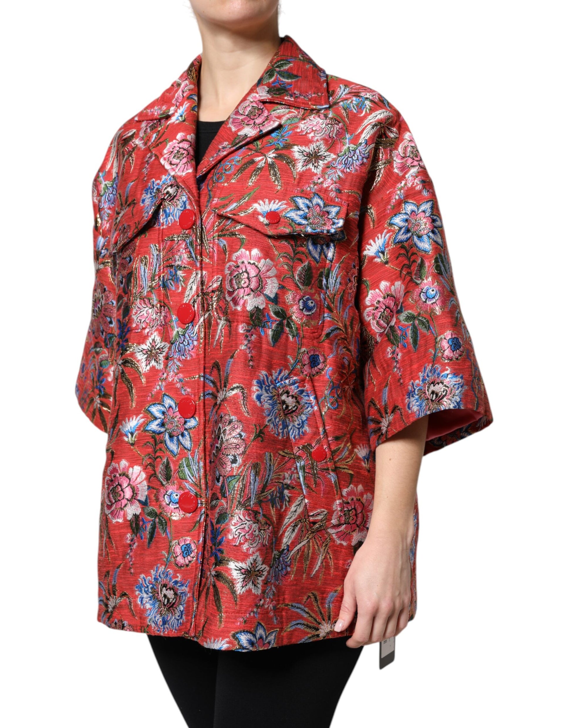 Dolce &amp; Gabbana Manteau boutonné en jacquard floral rouge