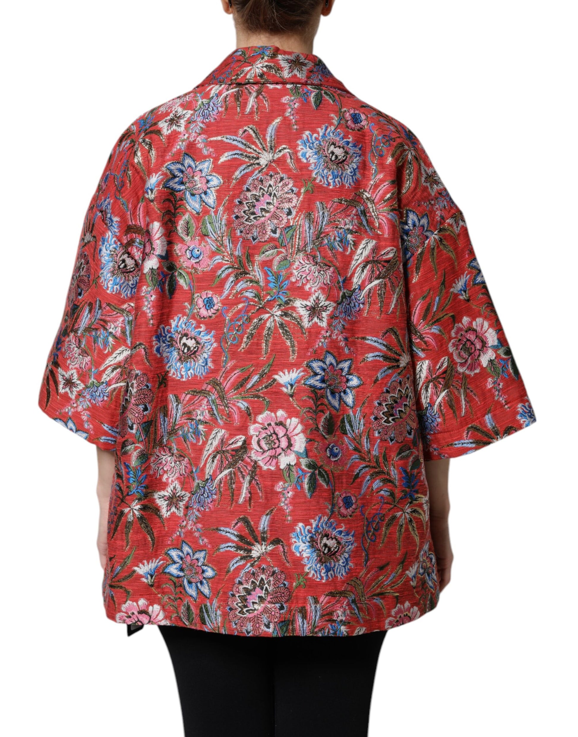 Dolce &amp; Gabbana Manteau boutonné en jacquard floral rouge
