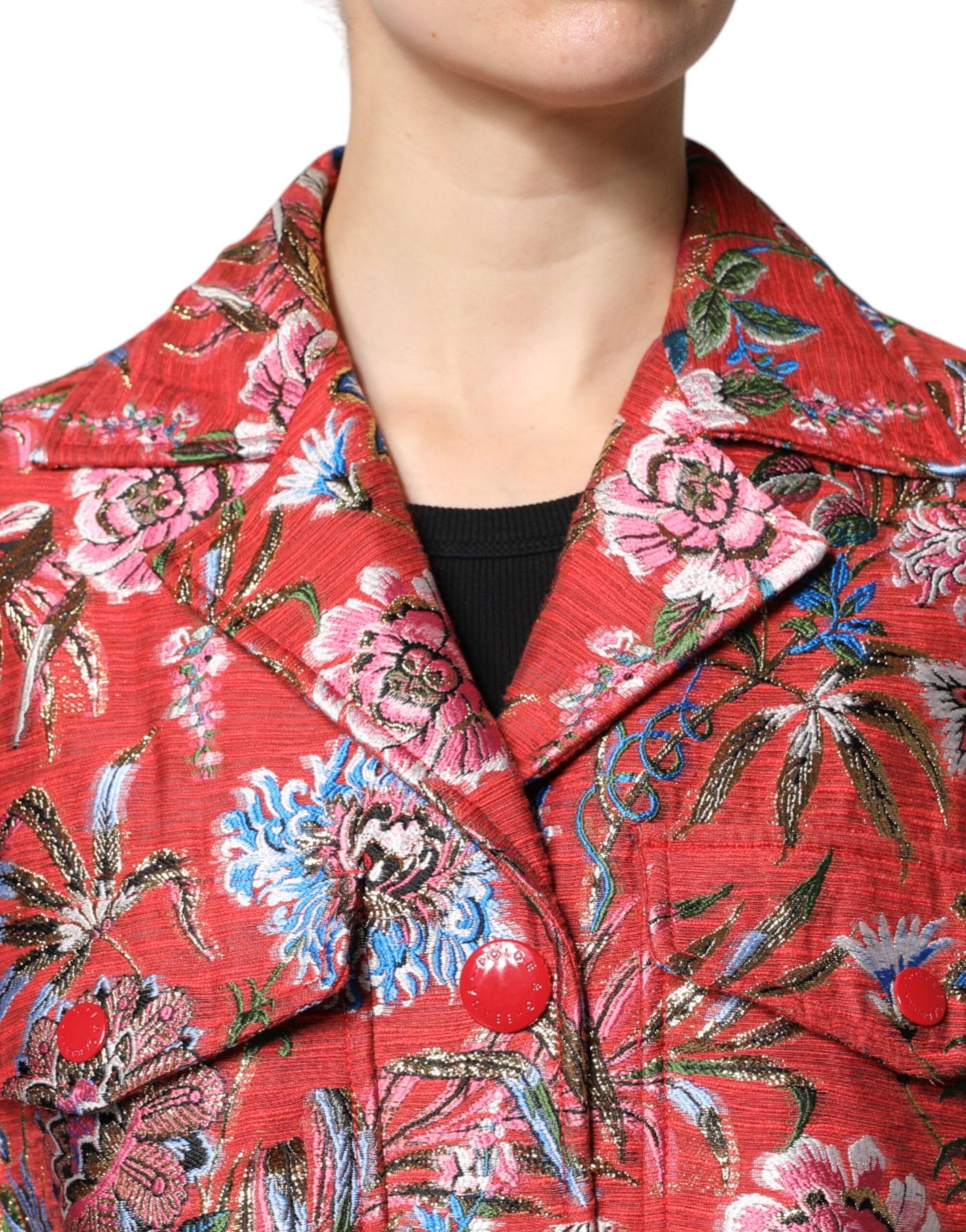 Dolce &amp; Gabbana Manteau boutonné en jacquard floral rouge