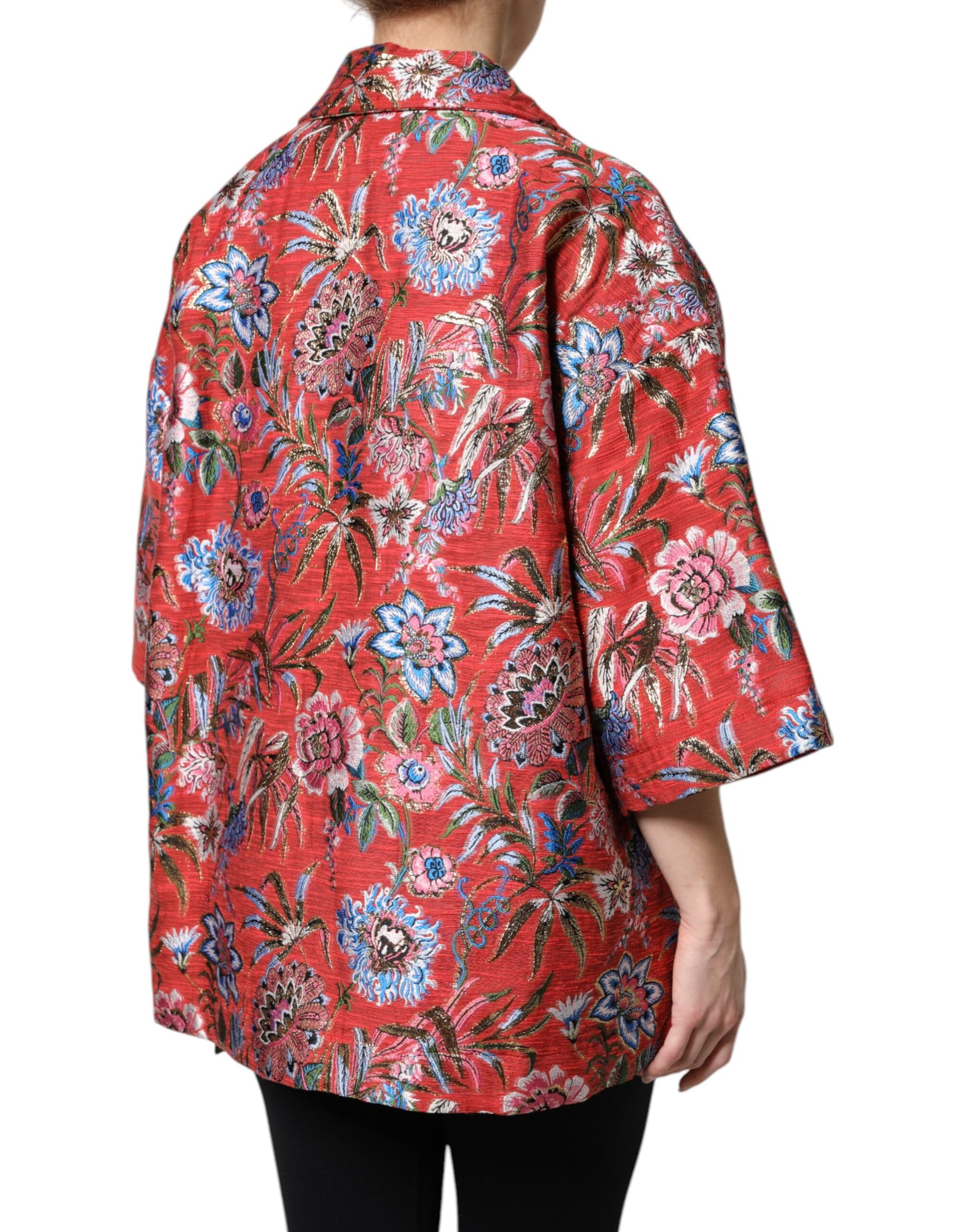 Dolce &amp; Gabbana Manteau boutonné en jacquard floral rouge