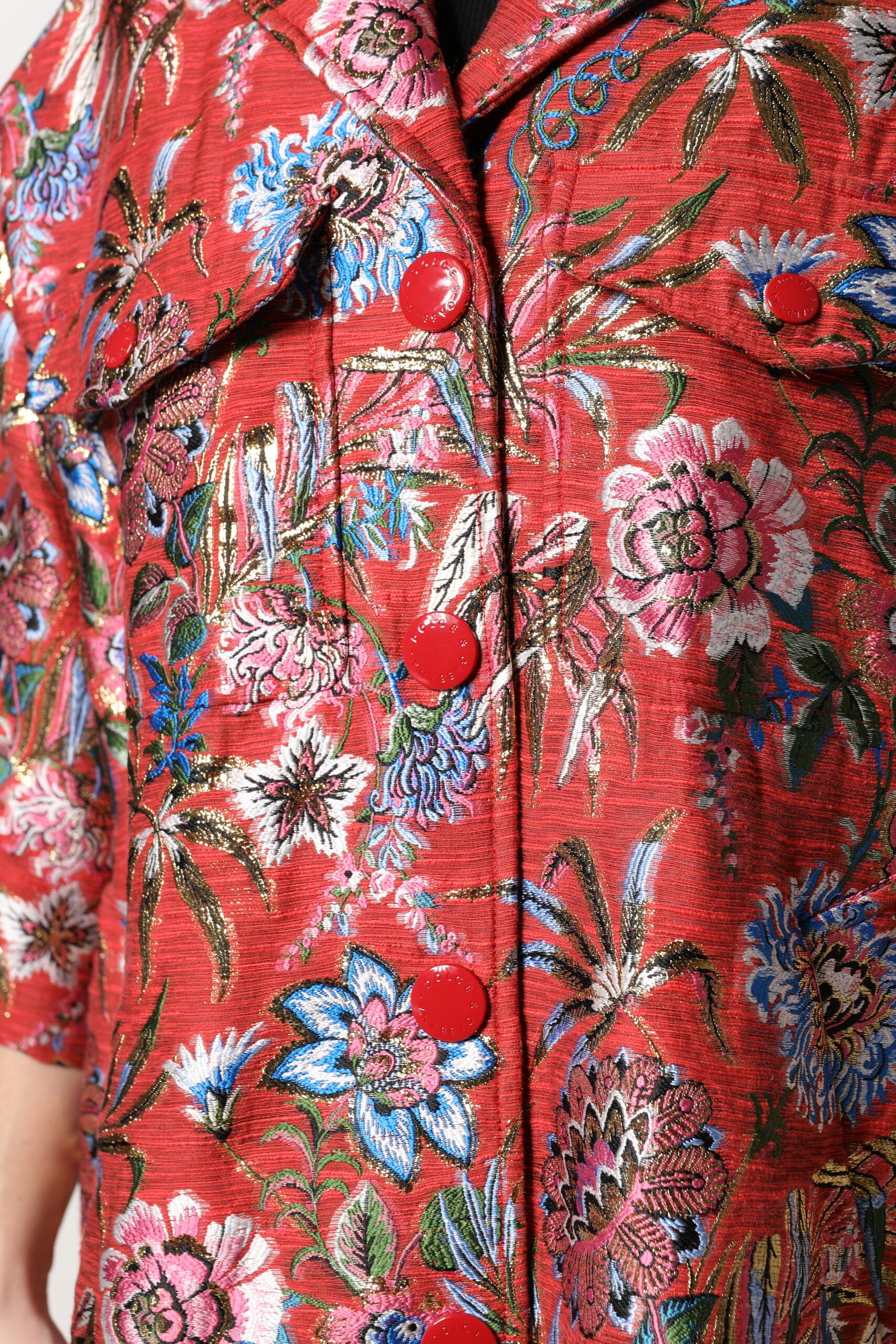 Dolce &amp; Gabbana Manteau boutonné en jacquard floral rouge