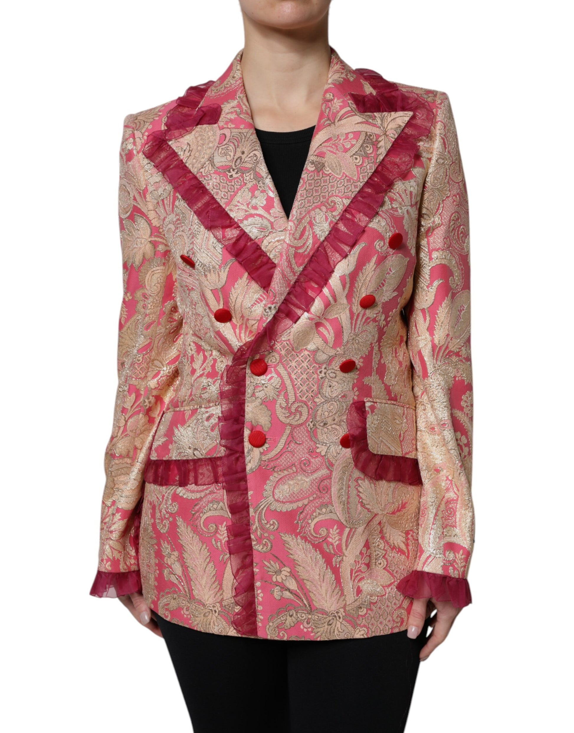Veste blazer en nylon jacquard or rose Dolce &amp; Gabbana