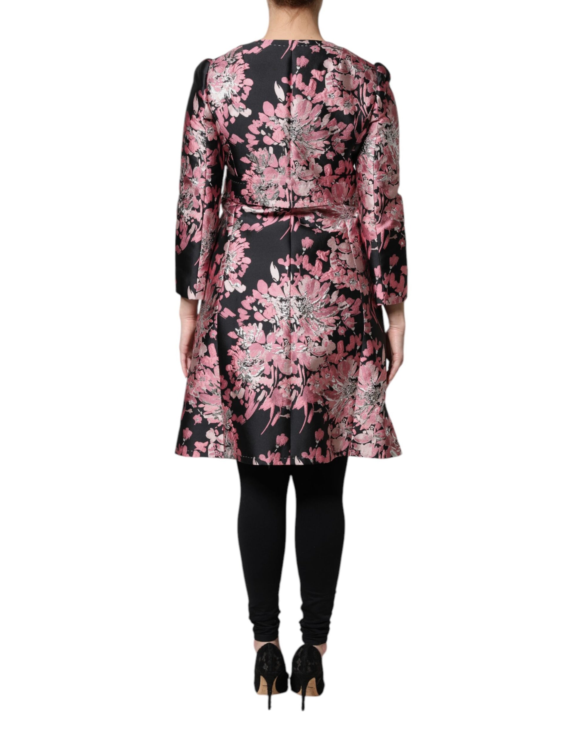 Trench-coat en brocart floral rose et noir Dolce &amp; Gabbana