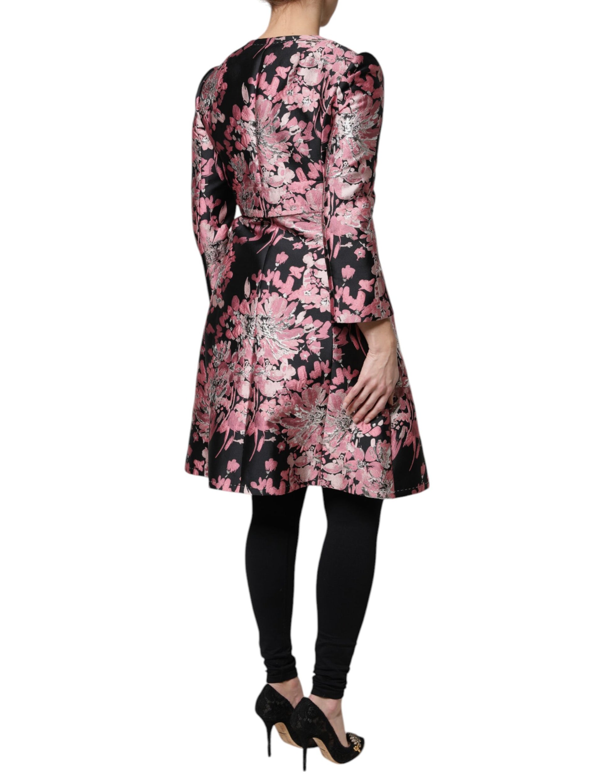 Trench-coat en brocart floral rose et noir Dolce &amp; Gabbana