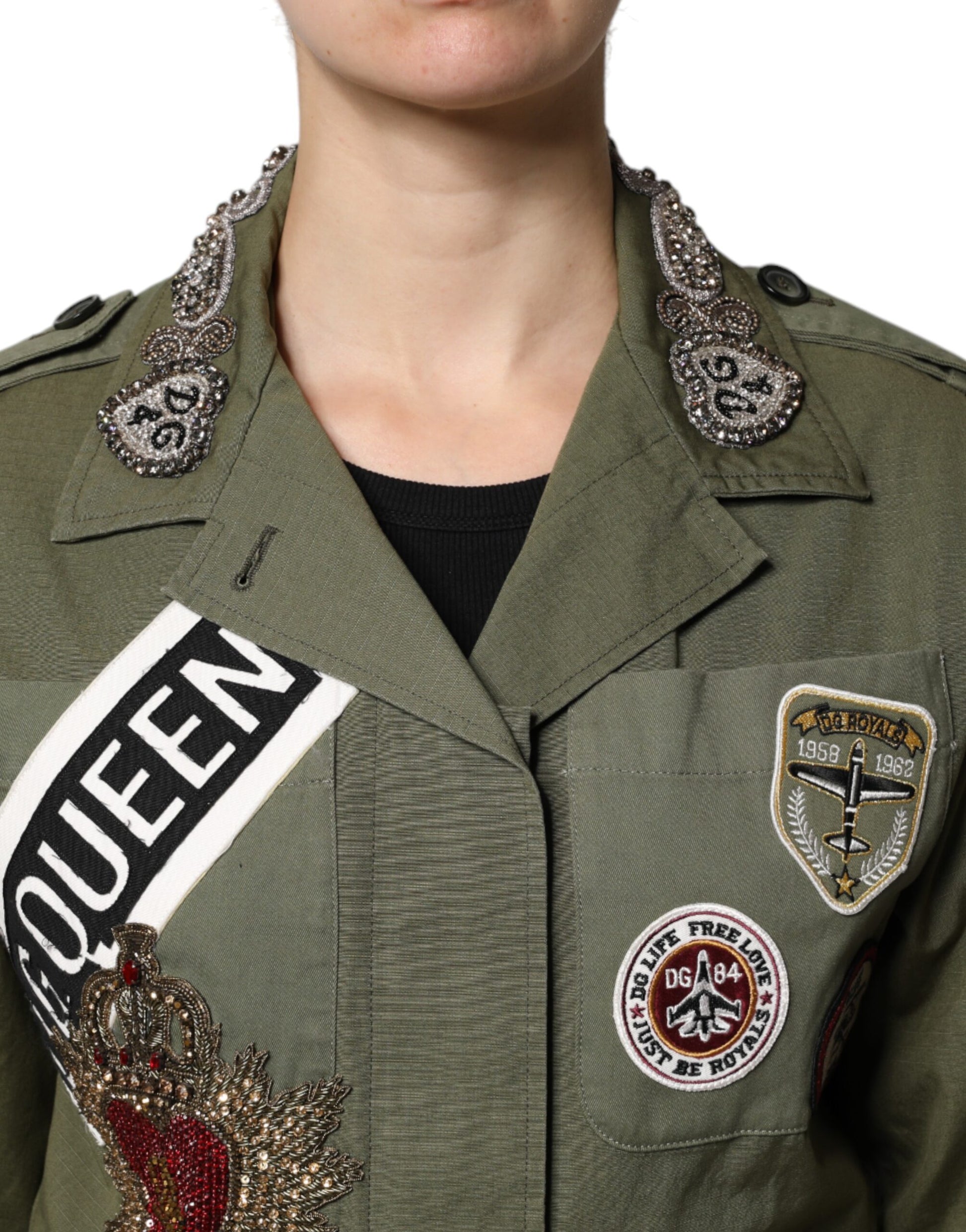 Dolce &amp; Gabbana Veste-manteau à ornements vert militaire Queen