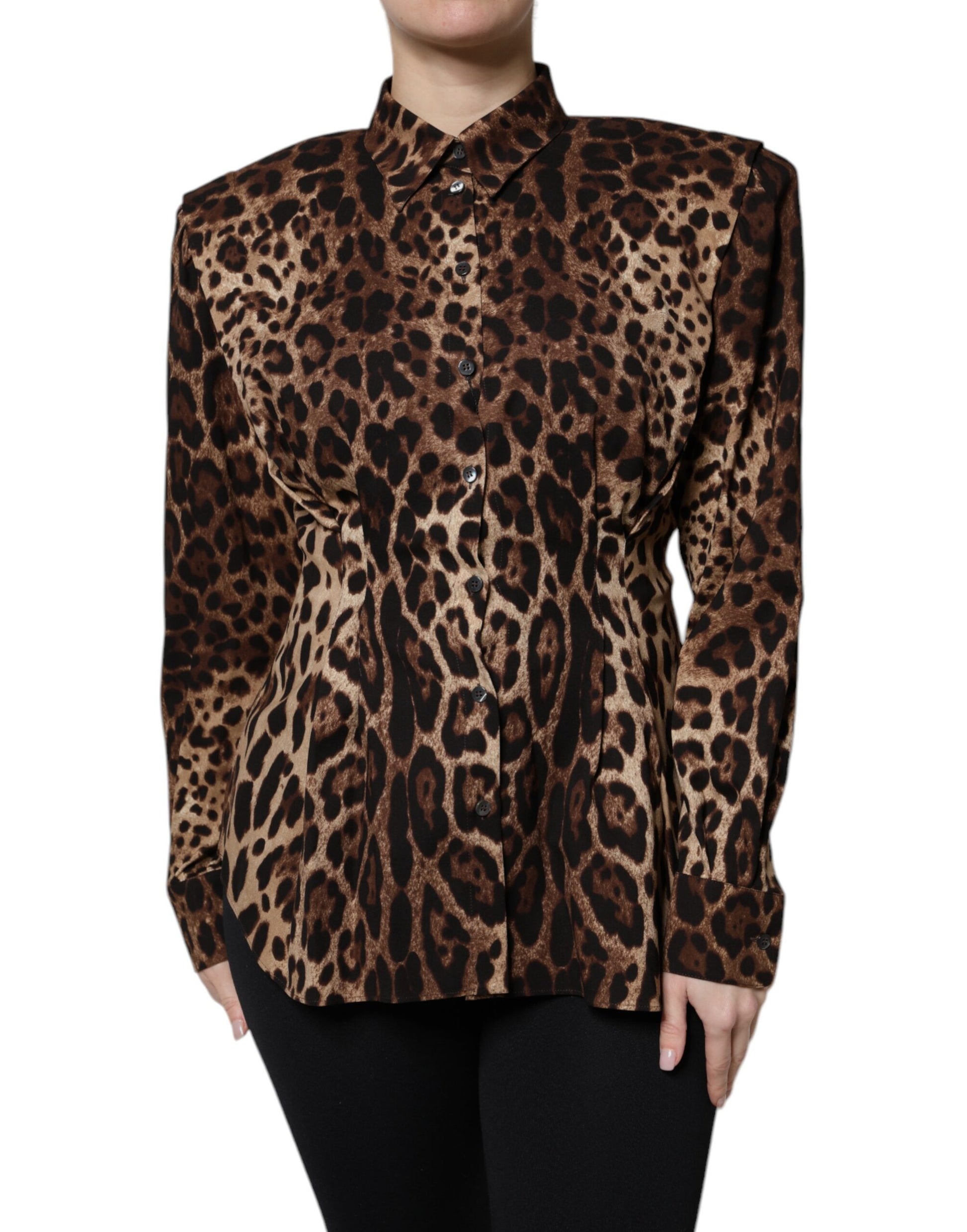Dolce &amp; Gabbana Manteau boutonné en soie marron léopard