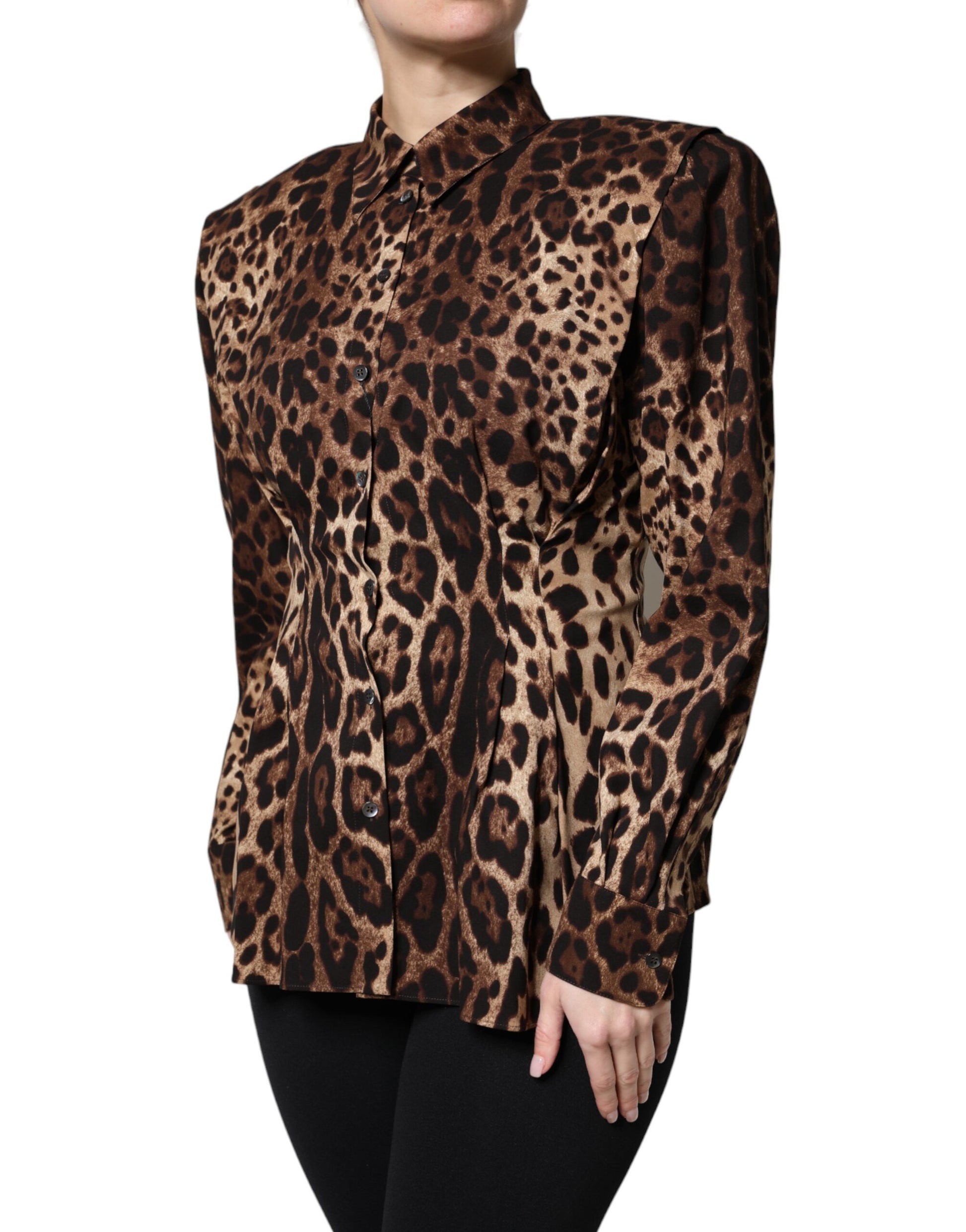 Dolce &amp; Gabbana Manteau boutonné en soie marron léopard