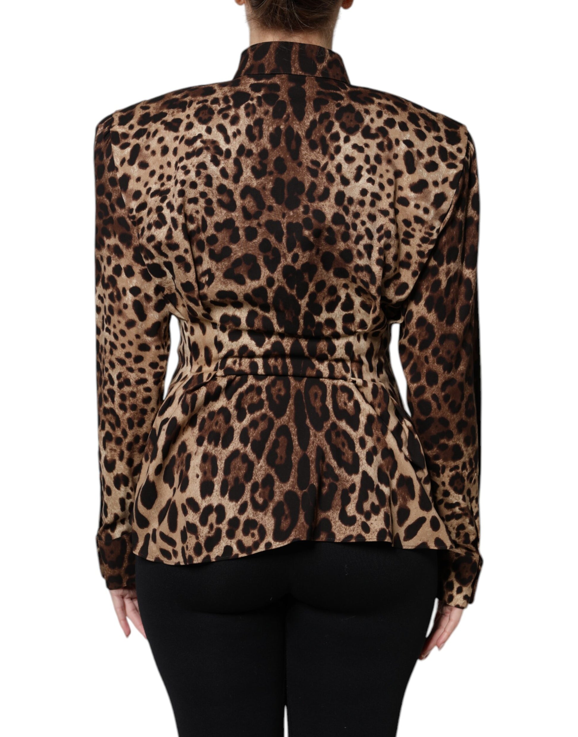 Dolce &amp; Gabbana Manteau boutonné en soie marron léopard