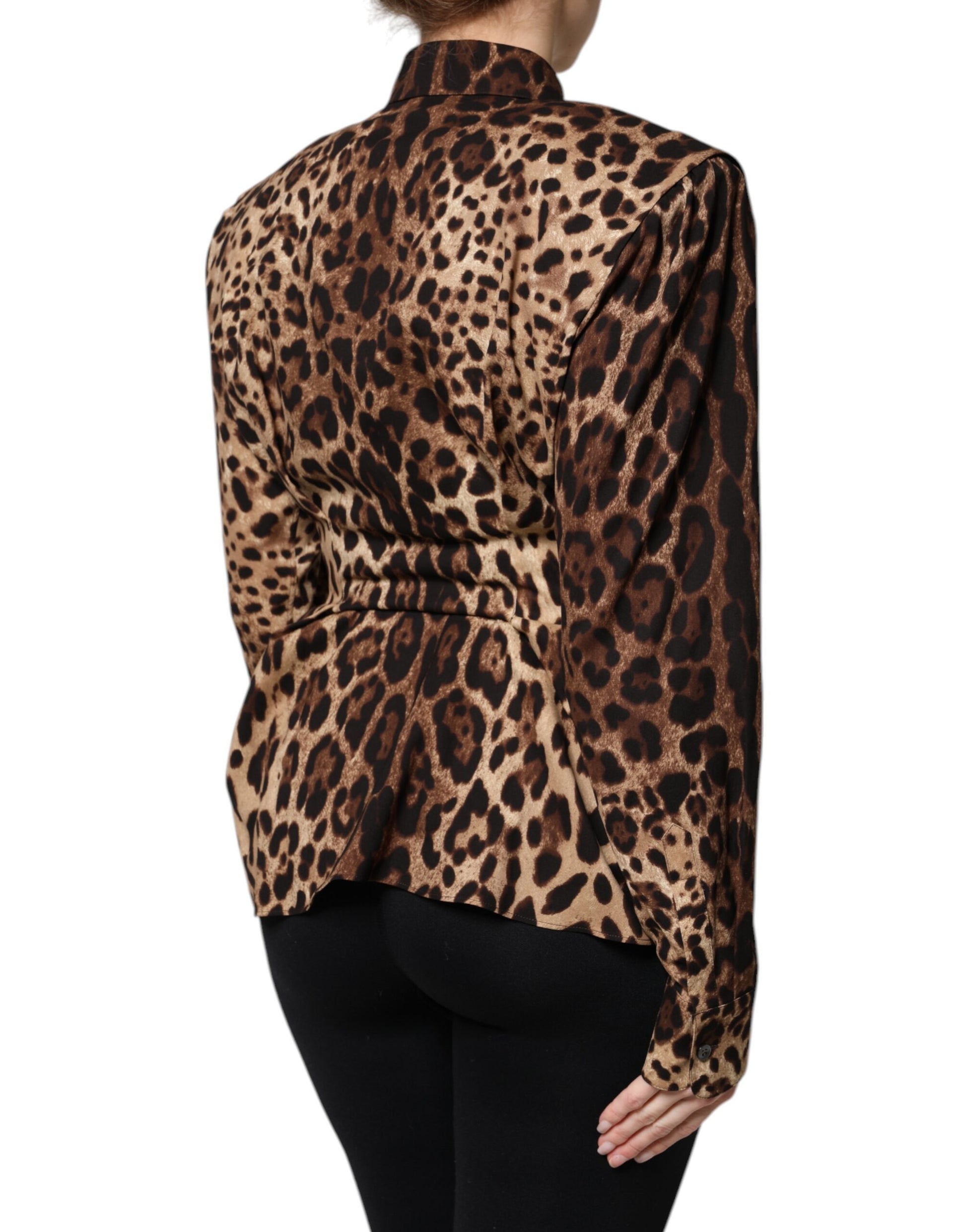 Dolce &amp; Gabbana Manteau boutonné en soie marron léopard